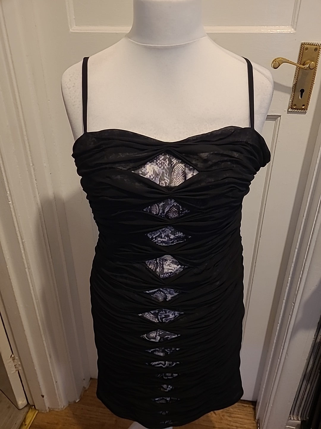 Ladies Ultimo Size 14 Black Ruched Strappy Knee Length Dress