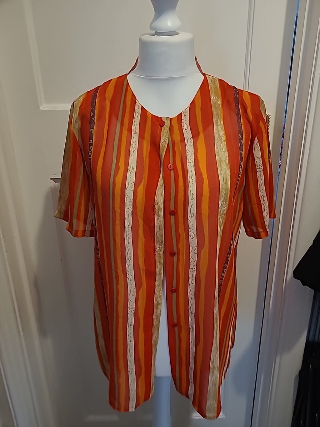 Ladies Size Euro 46 Red/Pink/Orange Short Sleeved Blouse