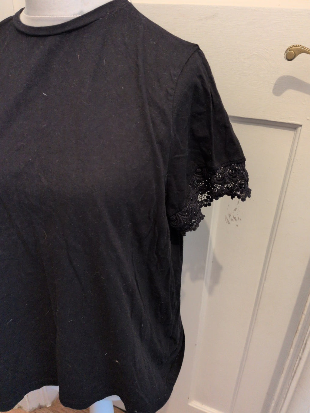 JD Williams 22 Black Lace Sleeve Hem Short Sleeve T-shirt