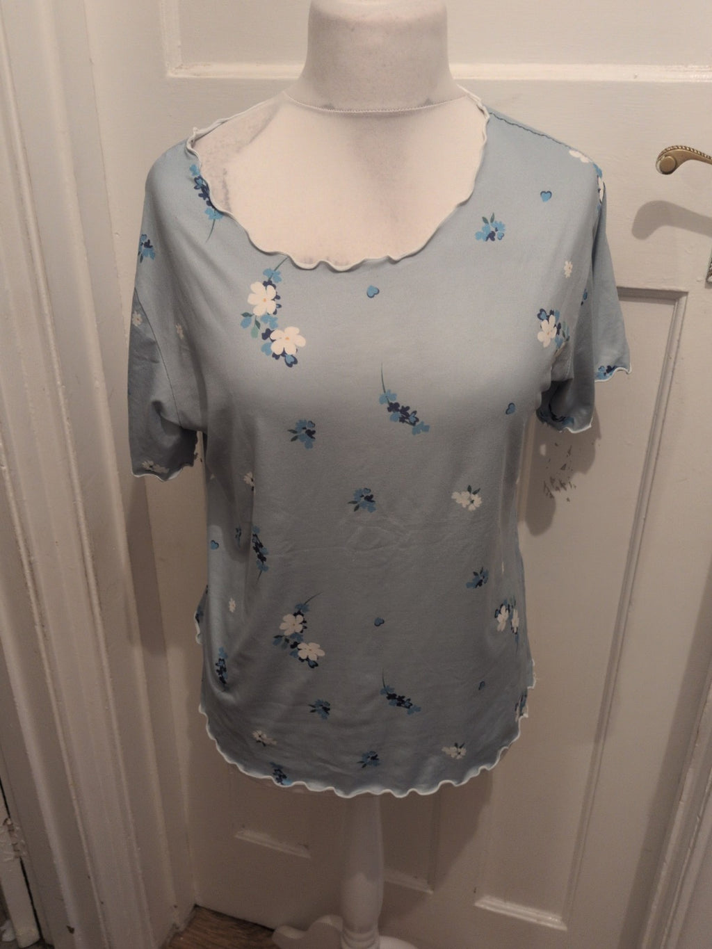 Medium Pale Blue Floral Short Sleeve Blouse