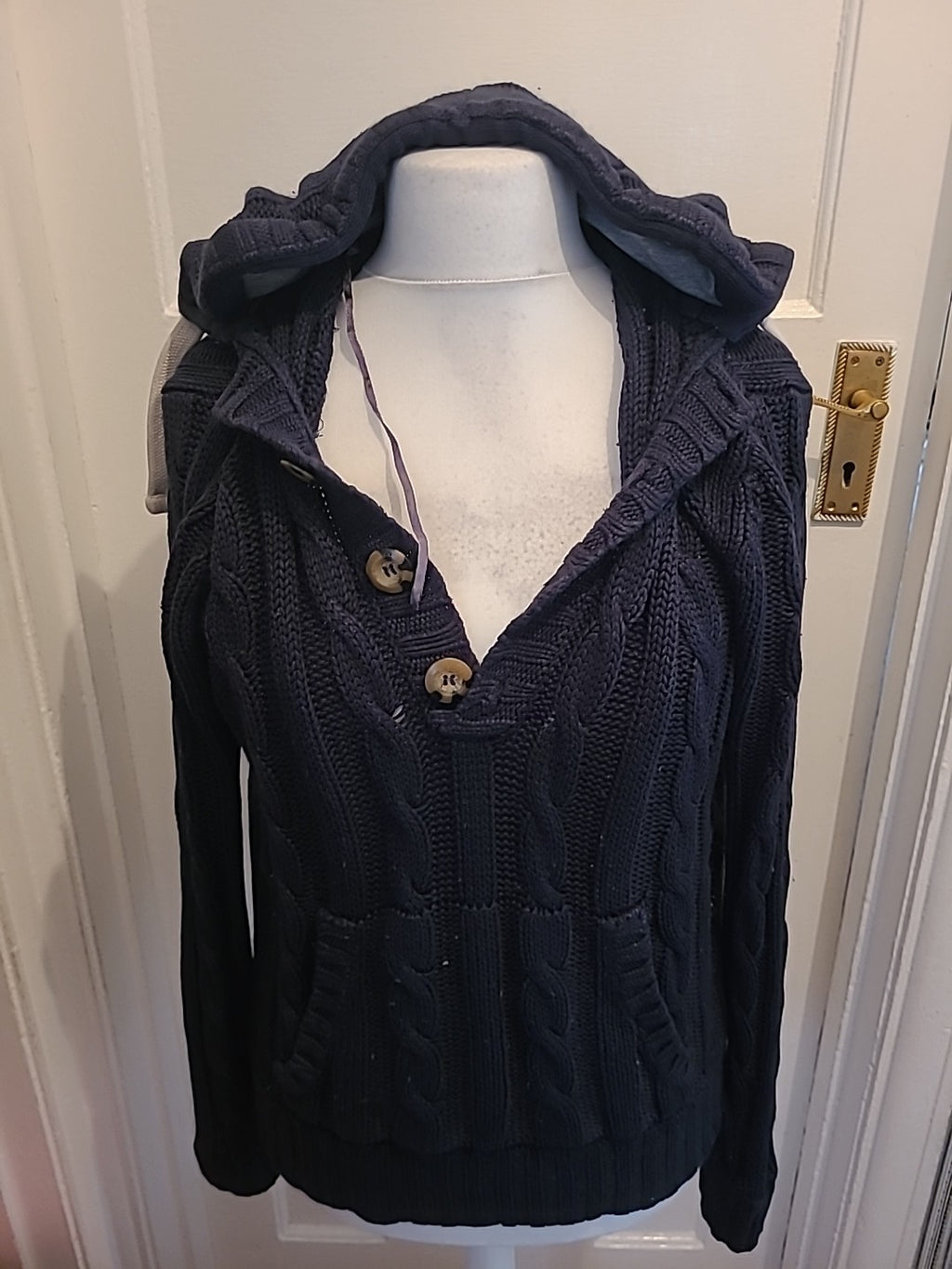 Mens Burton Size Small Black Knit Hooded Jumper
