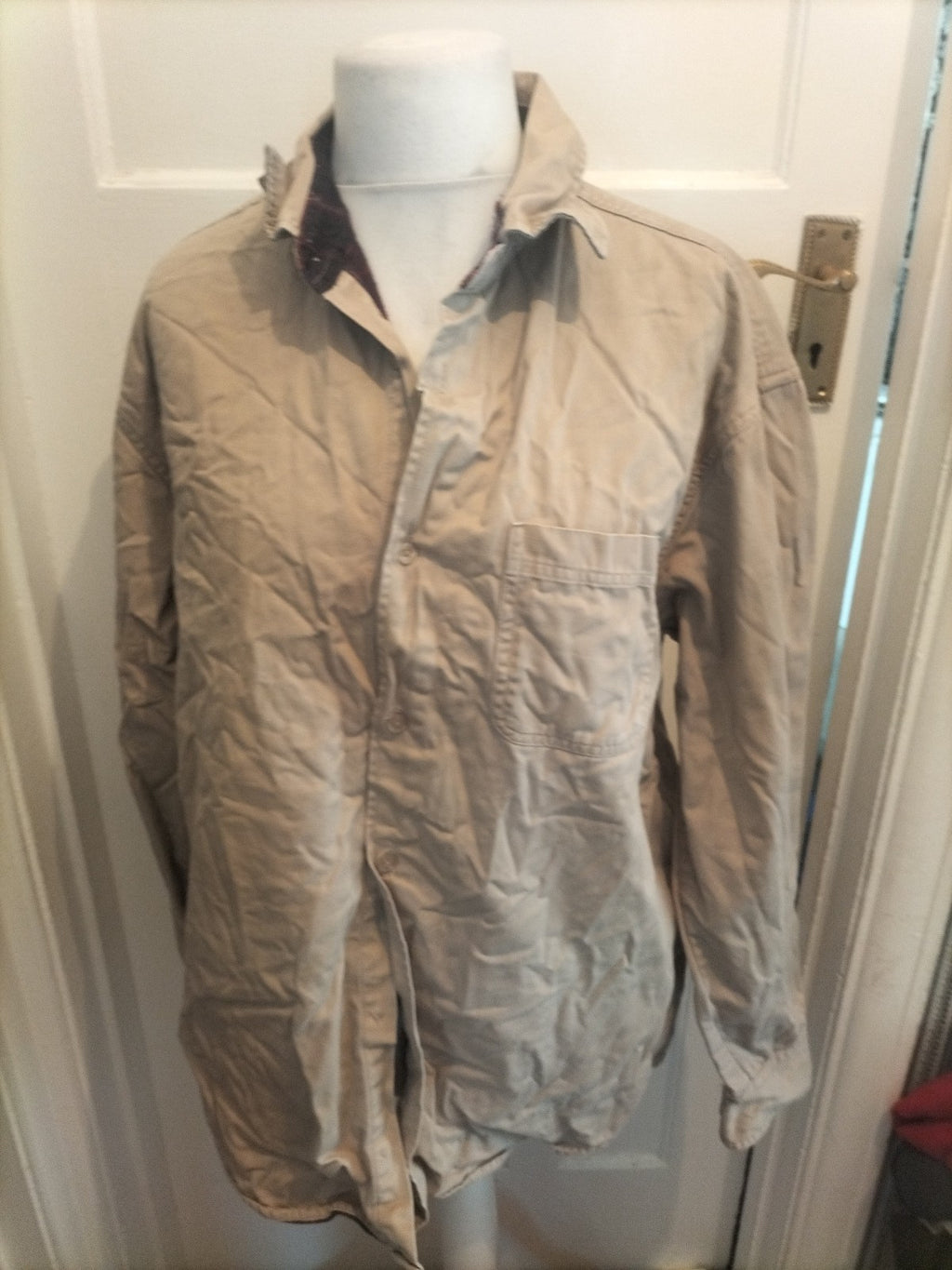 Mens Kingston Size XL Beige Lined Buttoned Jacket Heavy Shirt