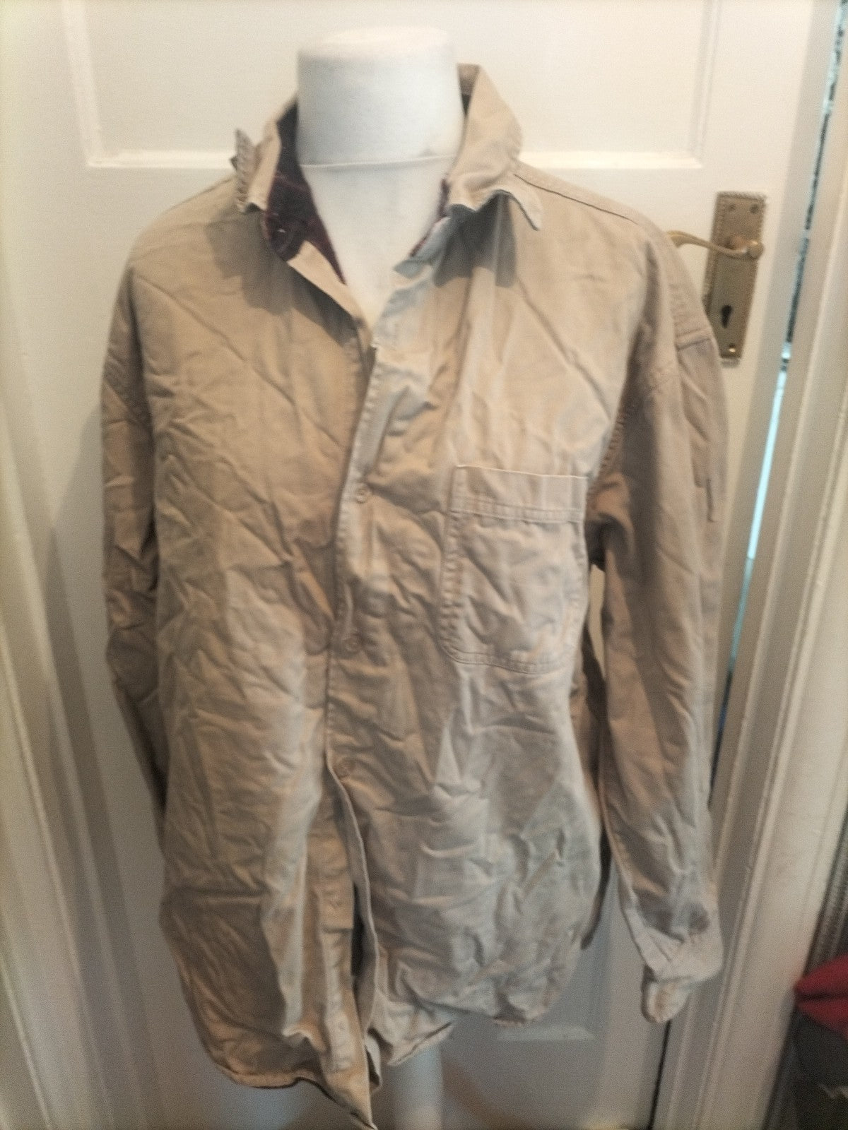 Mens Kingston Size XL Beige Lined Buttoned Jacket Heavy Shirt