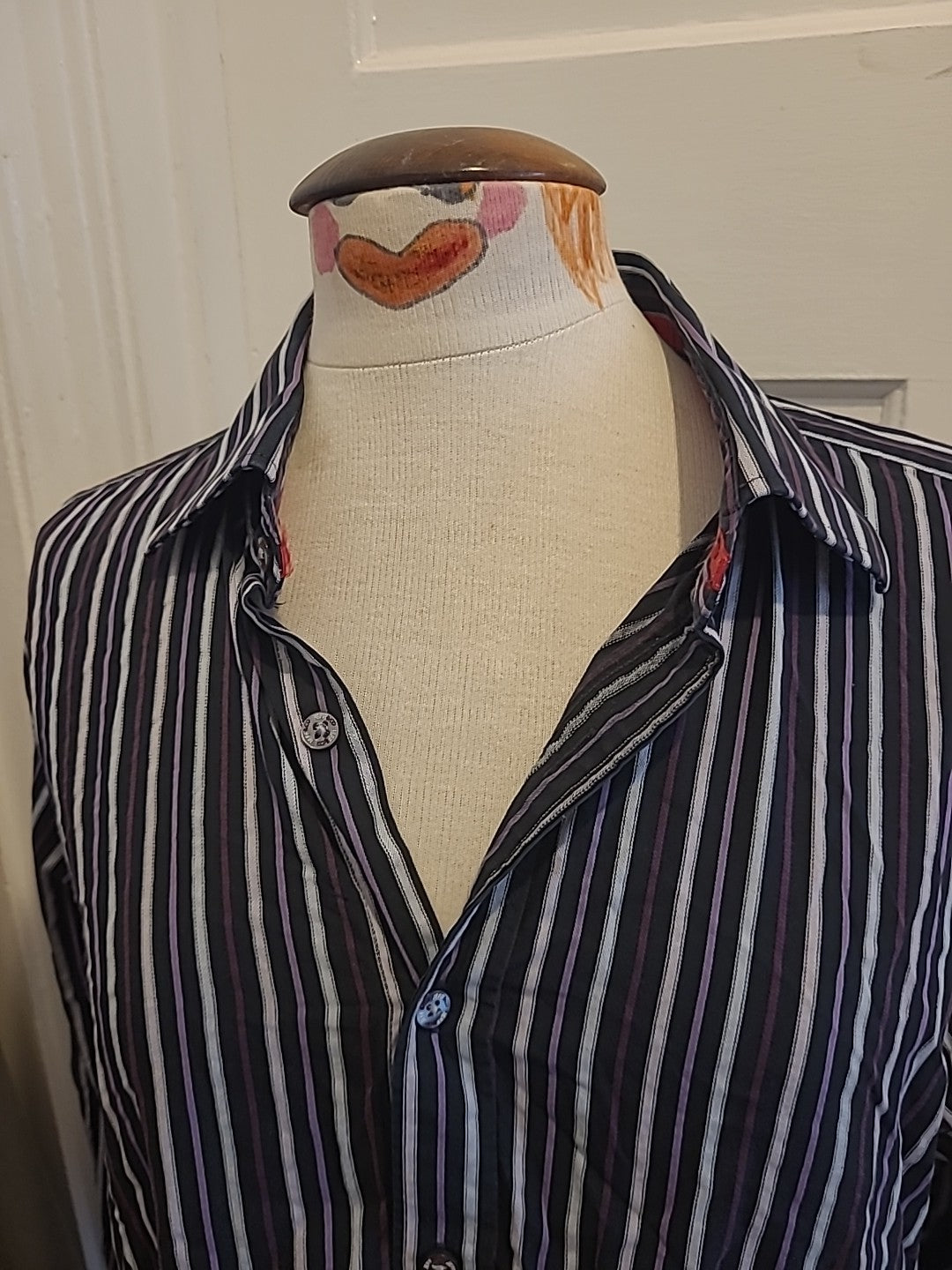 Mens Jeff&Co Size Large Purple White Black Long Sleeved Shirt