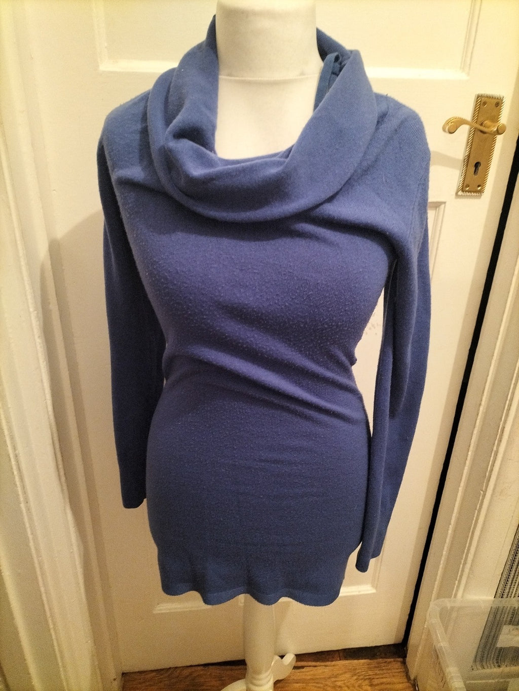 Ladies Look Size 8 Blue High Roll Neck Jumper Dress