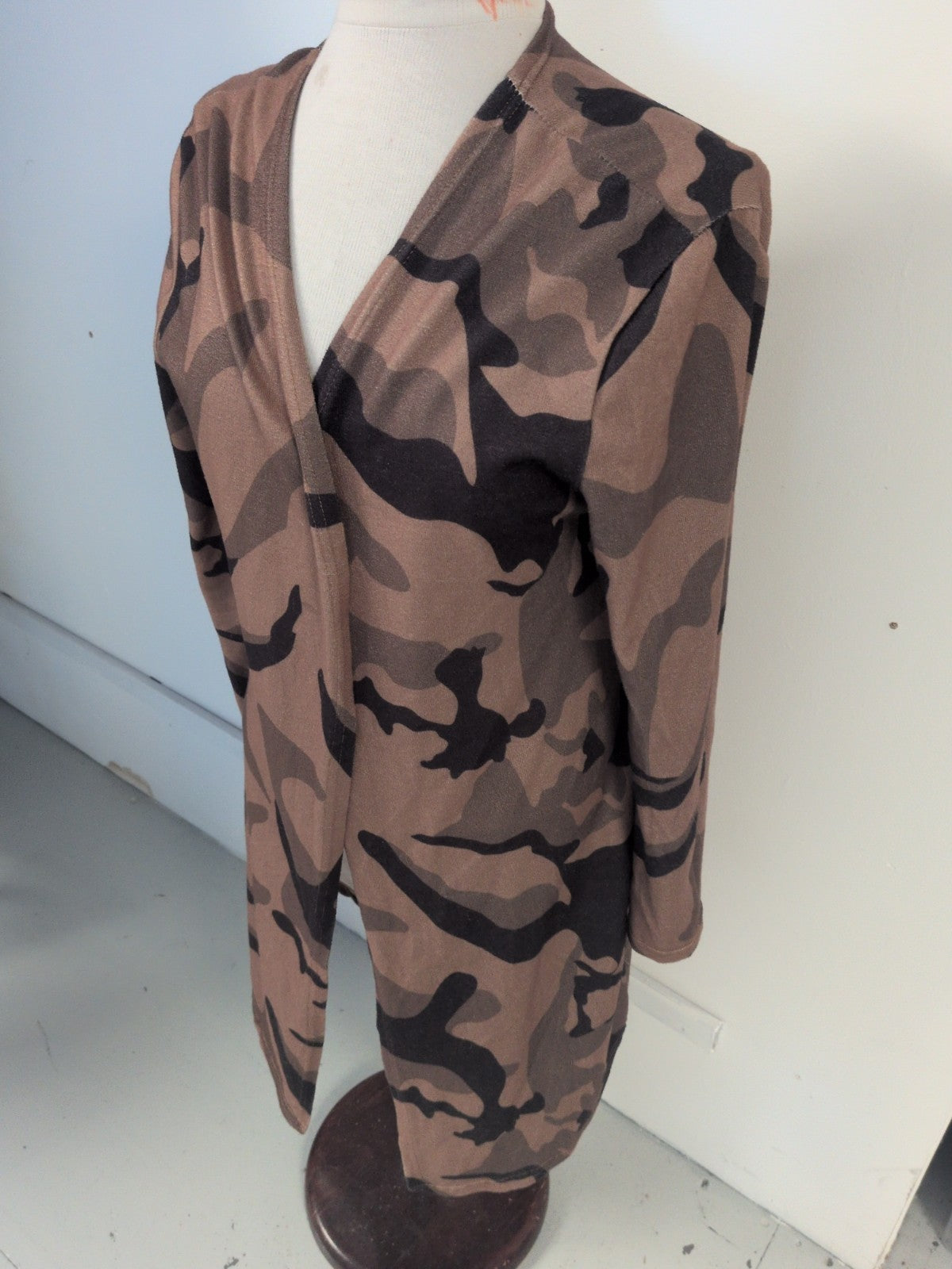 Medium Brown And Beige Camo Pattern Long Sleeved Cardigan