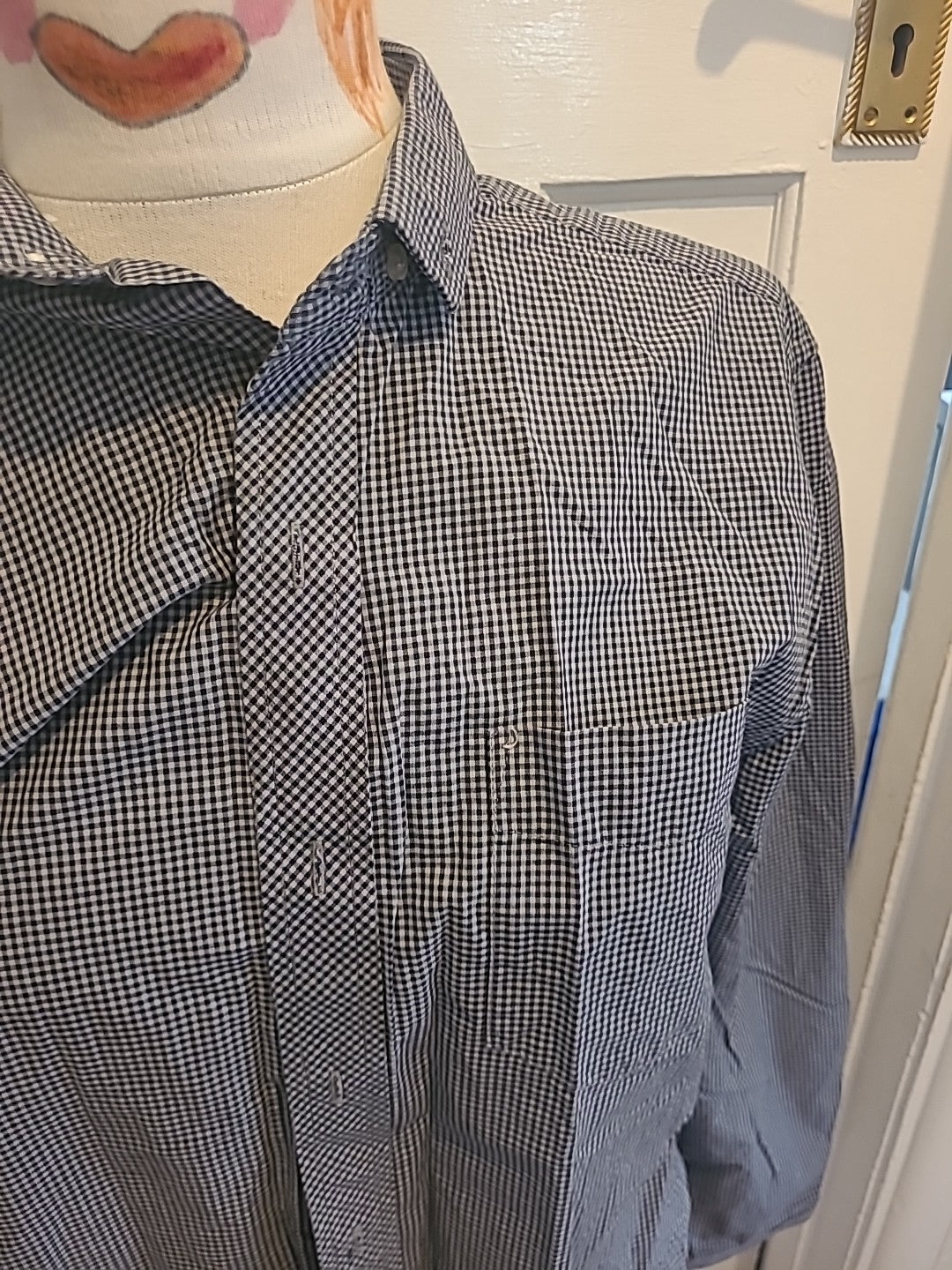 Mens Admiral Size Medium Navy White Small Check Long Sleeved Shirt