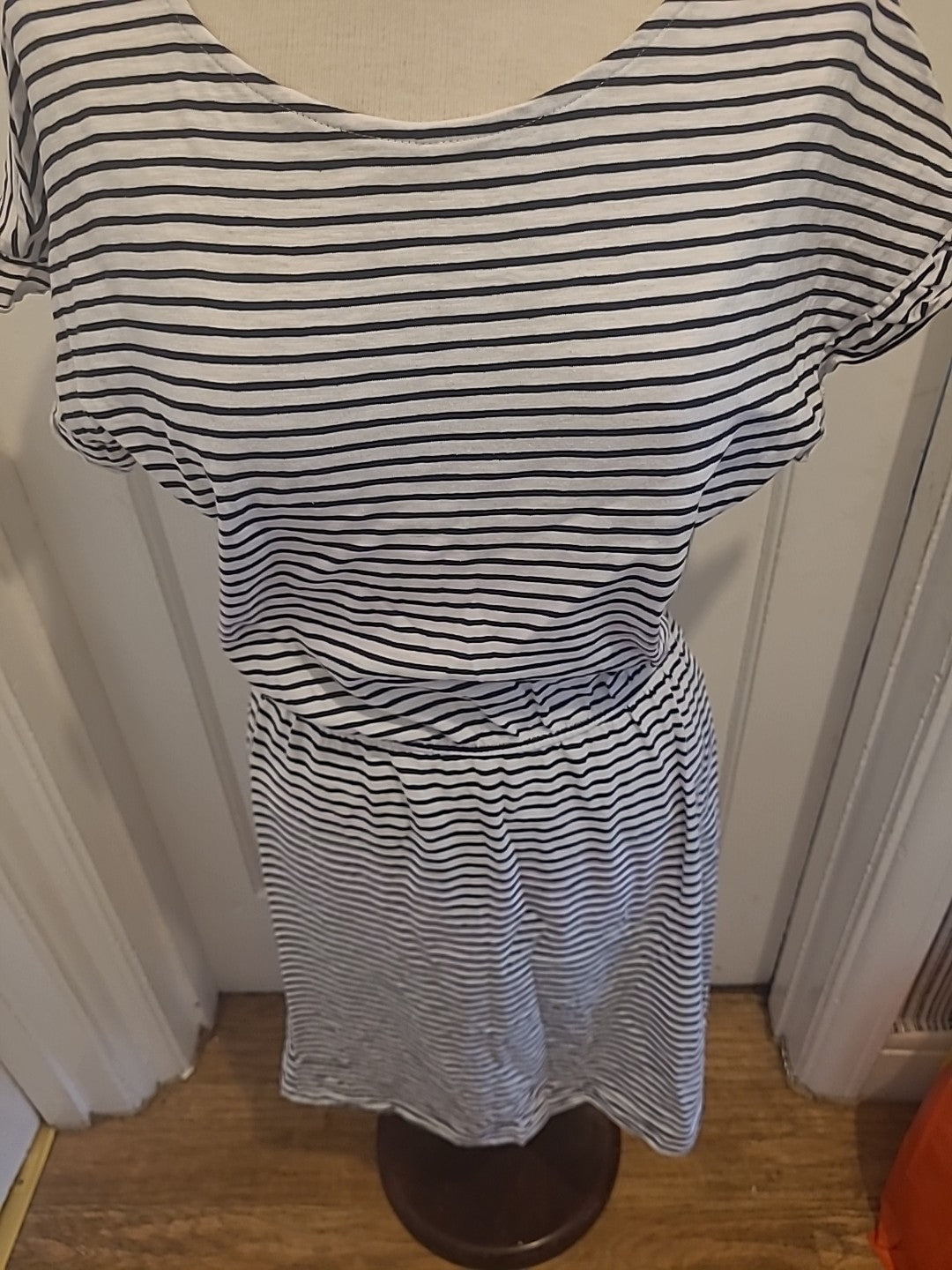 Ladies H&M Size Small Black White Striped Short Sleeved Dress