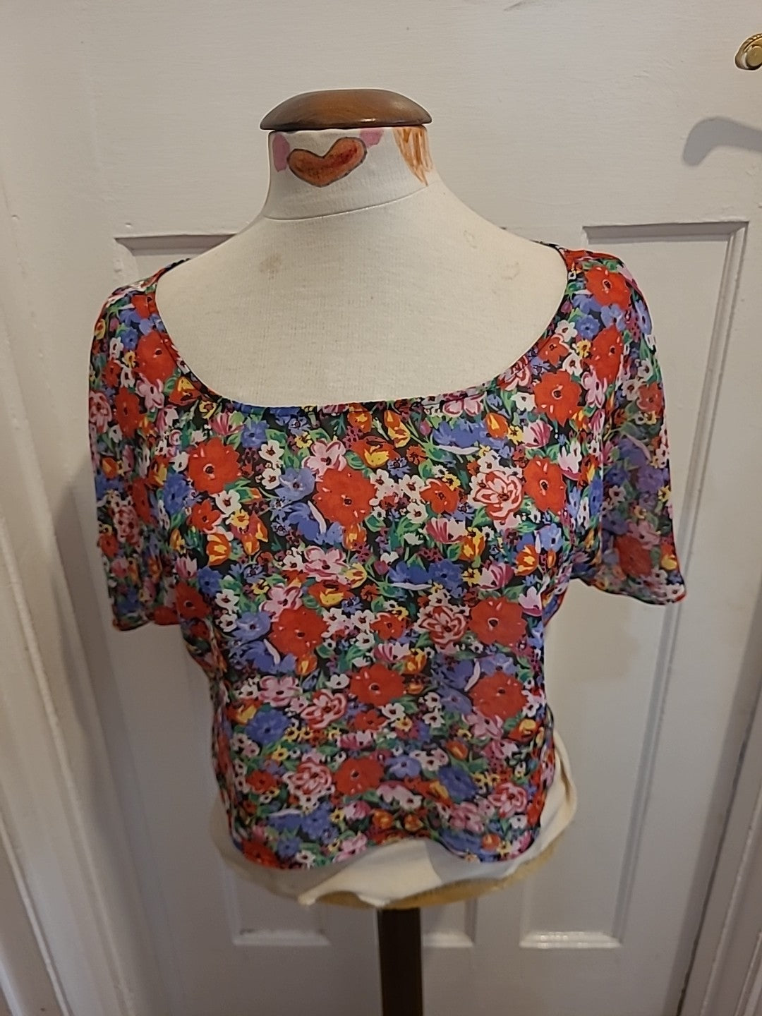 Ladies George Size 12 Multicolored Short Sleeve See Through Top