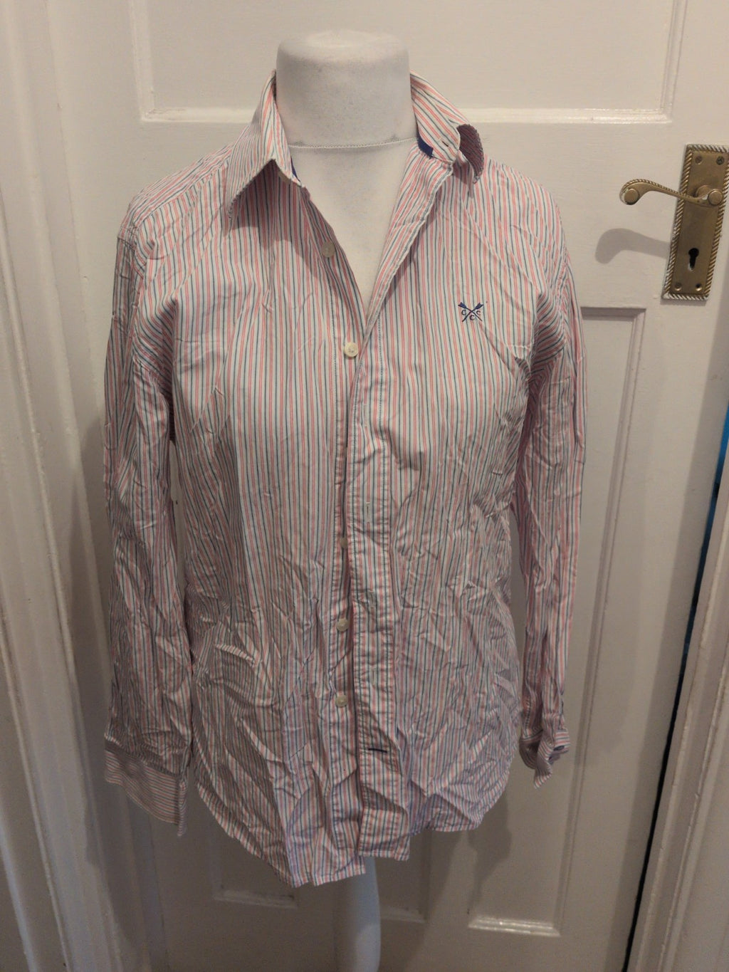 Crew Clothing Tailored Fit Medium Pink Blue White Stripe Long Sleeve Shirt