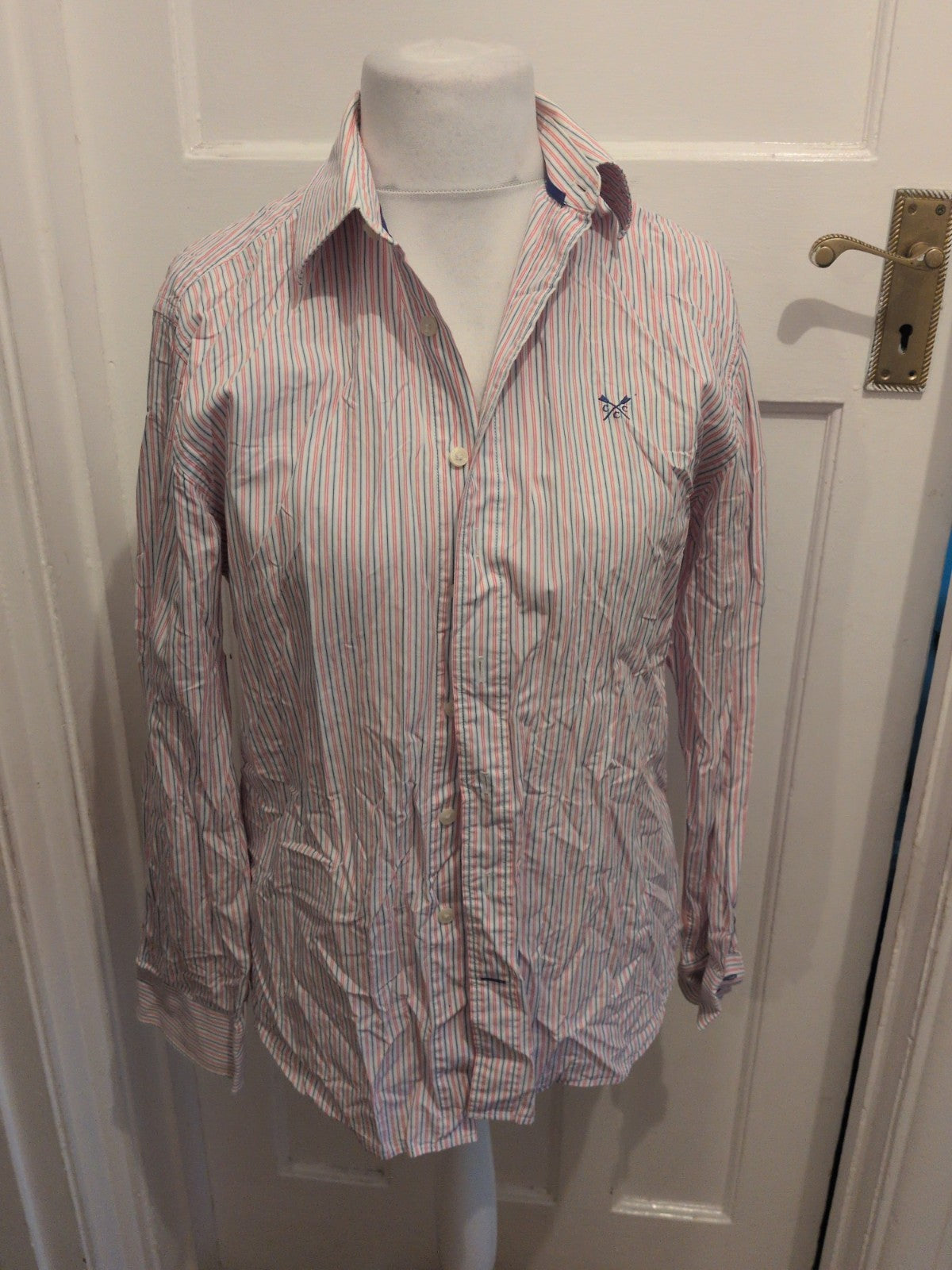 Crew Clothing Tailored Fit Medium Pink Blue White Stripe Long Sleeve Shirt