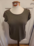 Ladies Primark Size 12 Dark Green With Detail On Shoulder Tshirt