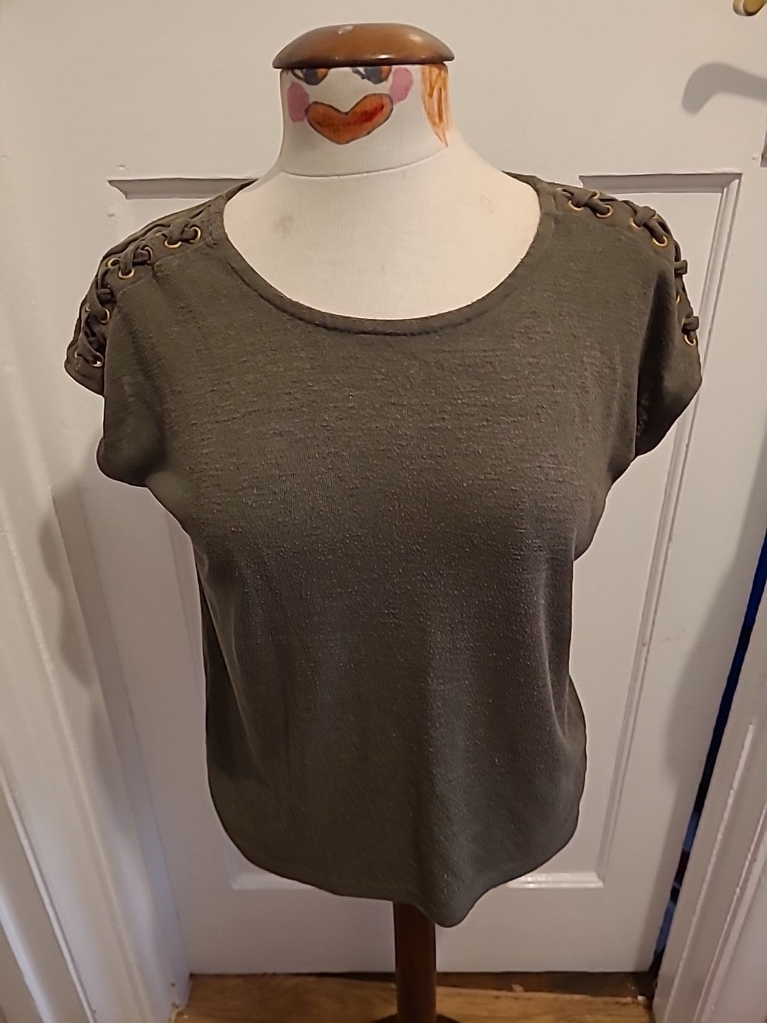 Ladies Primark Size 12 Dark Green With Detail On Shoulder Tshirt