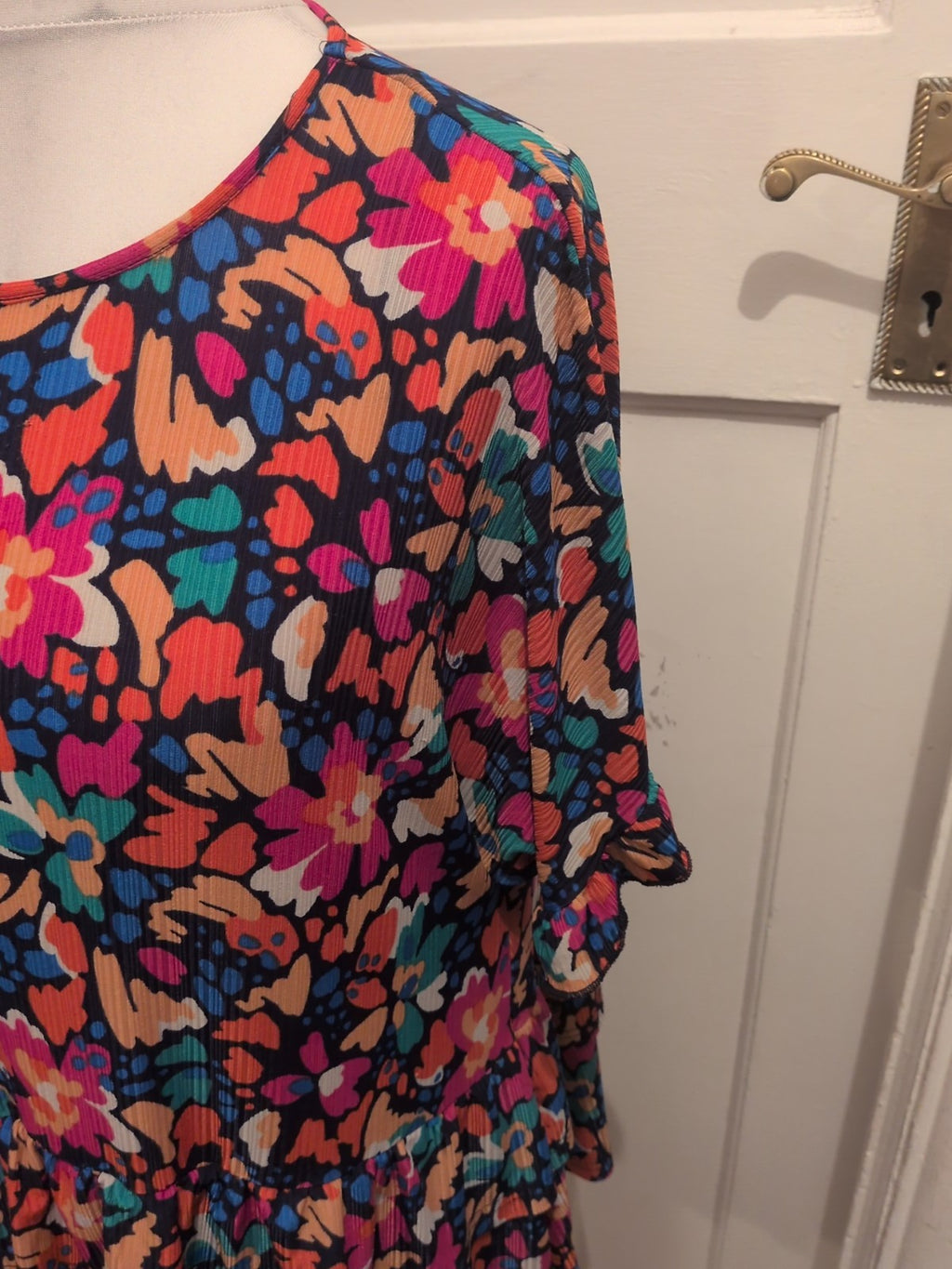 Ladies Blue Vanilla Size S/M Multicoloured Floral Short Sleeved Blouse
