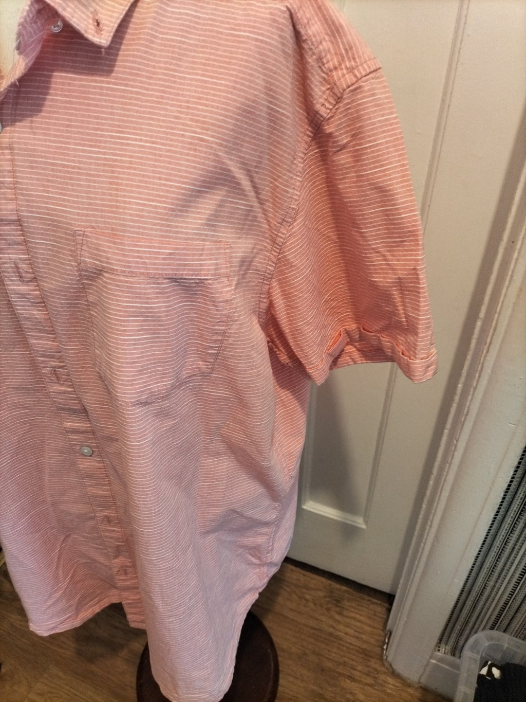Mens Peacocks Size 2XL Regular Fit Pink White Striped Short Sleeved Shirt