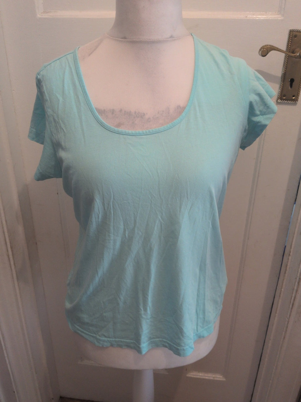 Ladies Marks And Spencer Size 12-14 Aqua Short Sleeve Pyjama Top