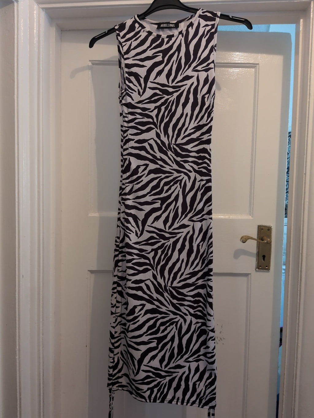 Rebellious Small Black And White Zebra Print Sleeveless Long Length Dress