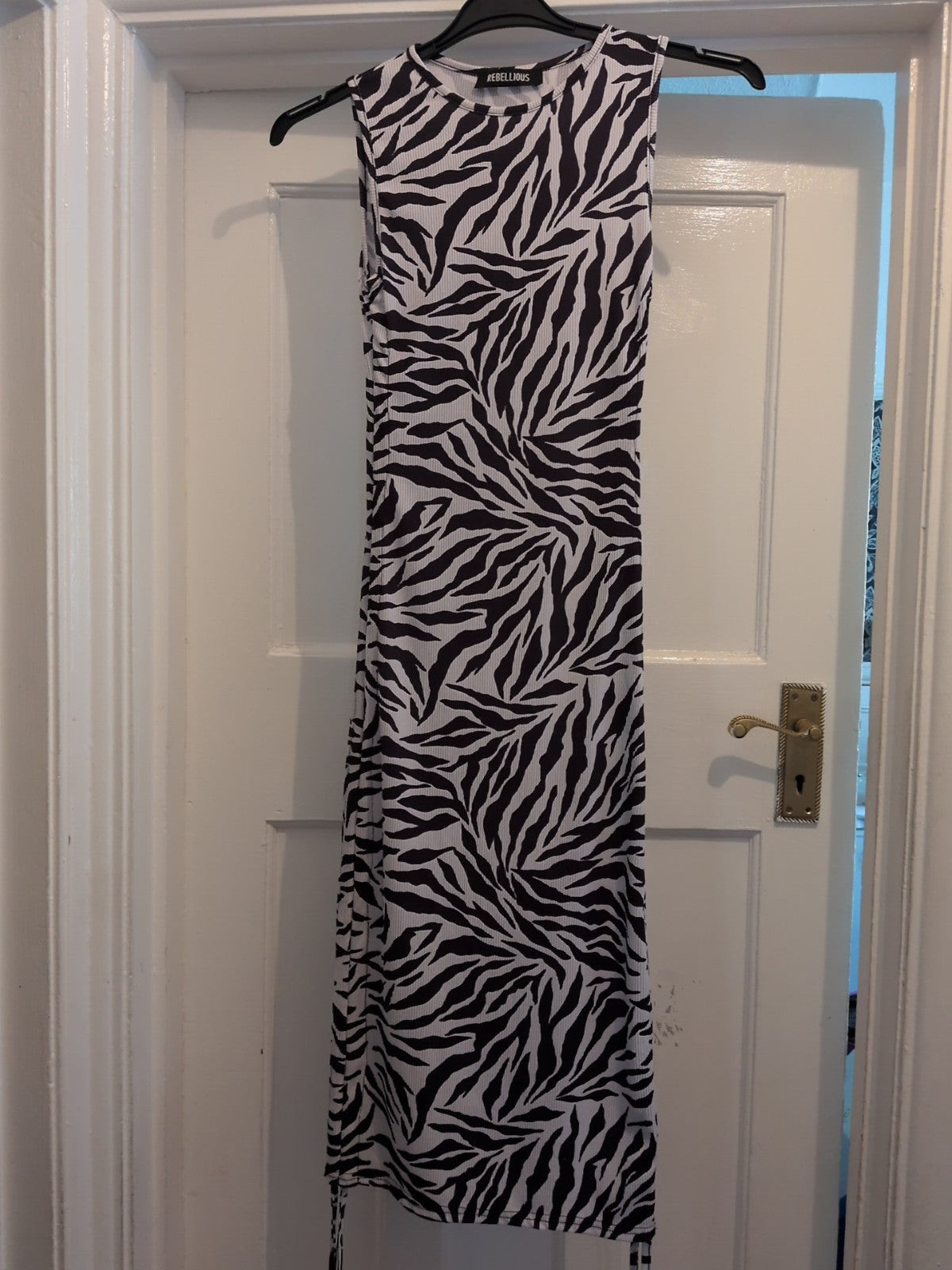 Rebellious Small Black And White Zebra Print Sleeveless Long Length Dress