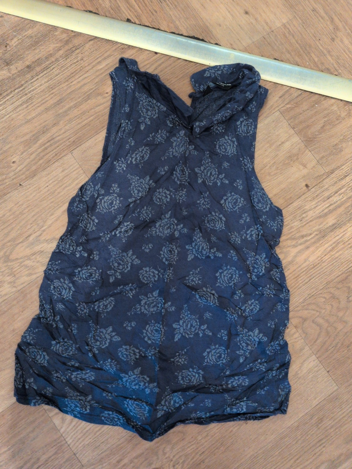 Dorothy Perkins 10 Navy With Grey Pattern Sleeveless T-shirt
