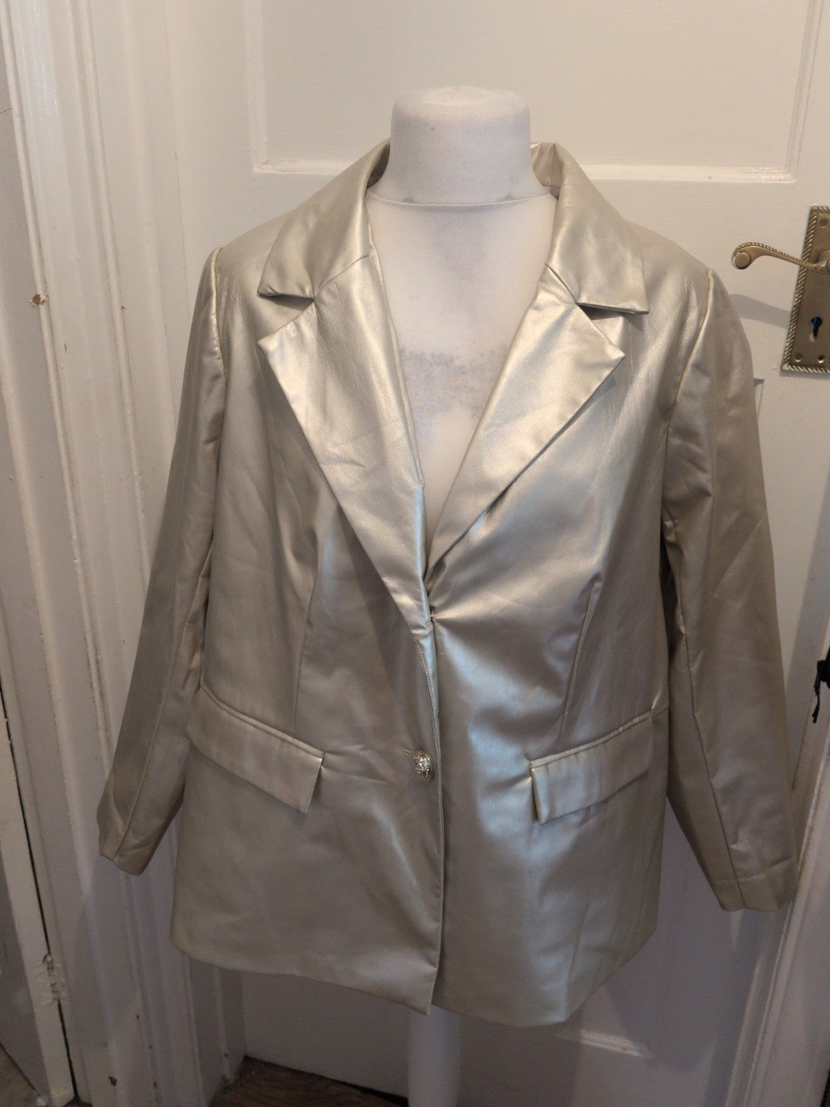 Shein Curve 2XL Shiny Beige/Cream Lined Blazer Padded