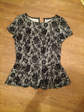 Ladies Primark Size 10 Black And White Floral Short Sleeved Blouse