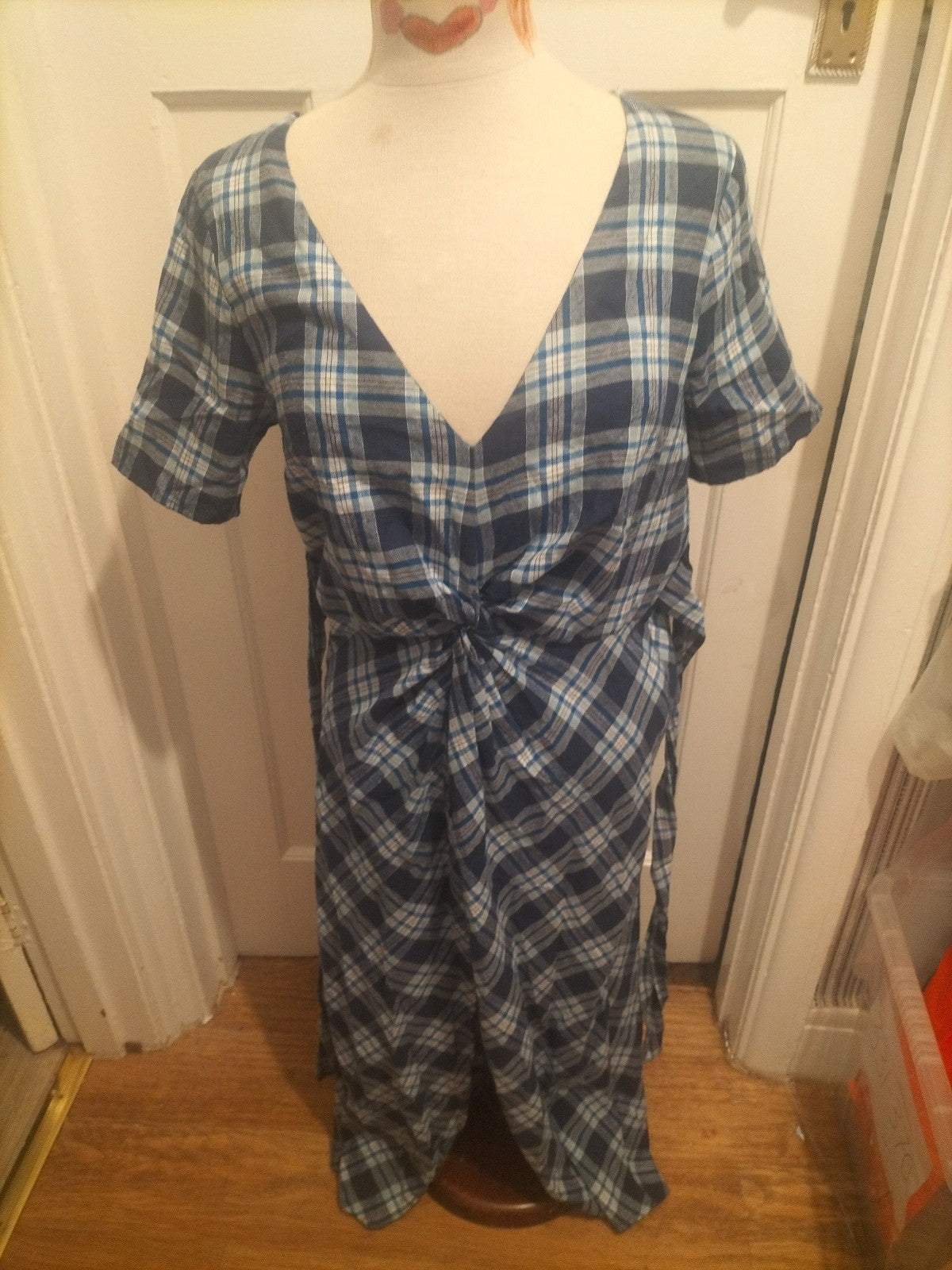 Ladies Red Herring Size 12 Blue Check Short Sleeved A Line Dress