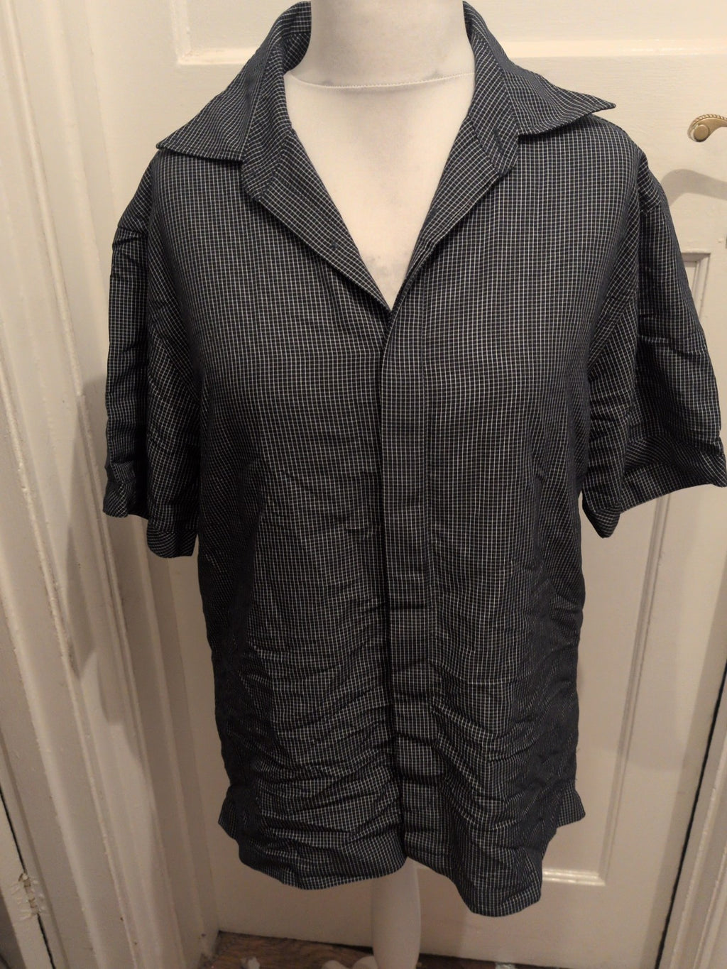 Next L Dark Navy Check Short Sleeve Shirt