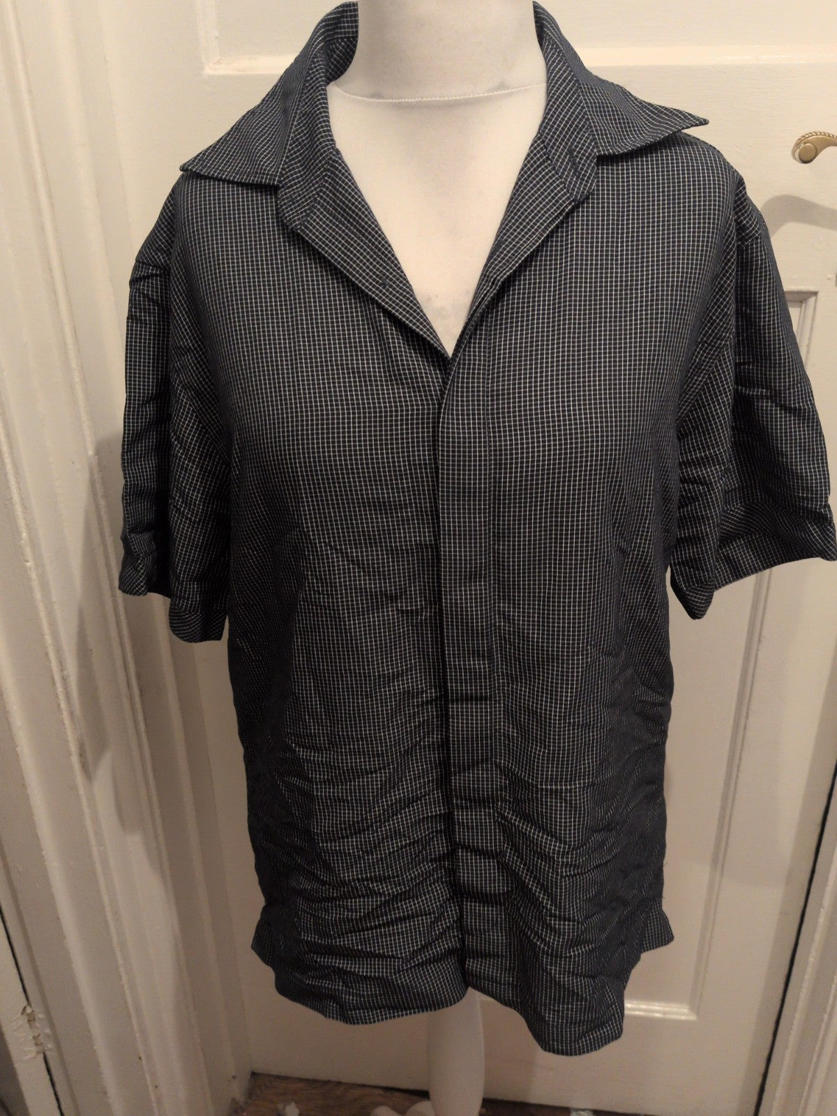 Next L Dark Navy Check Short Sleeve Shirt