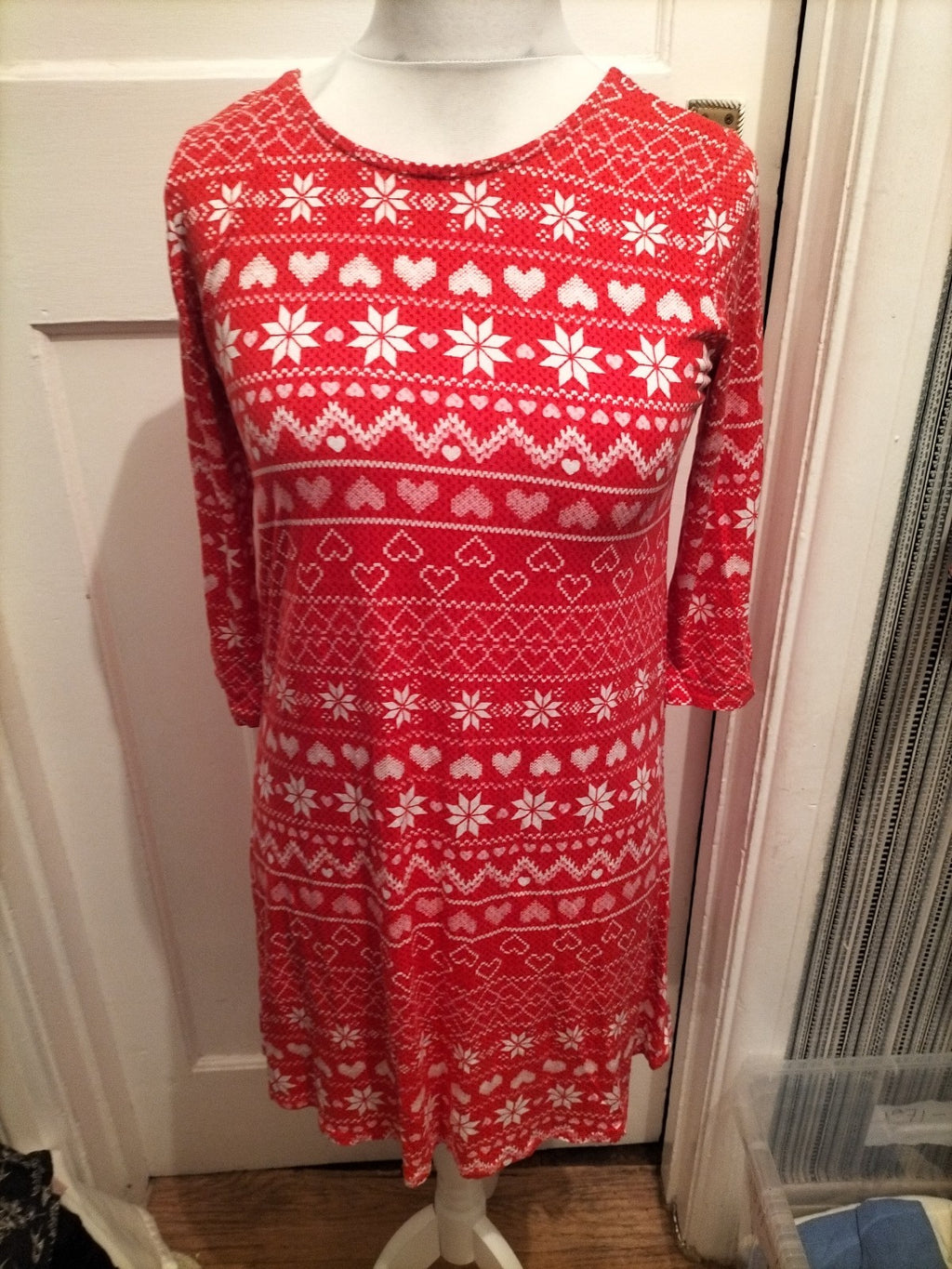 Ladies George Size Small Red Patterned Print Mid Sleeved Dress