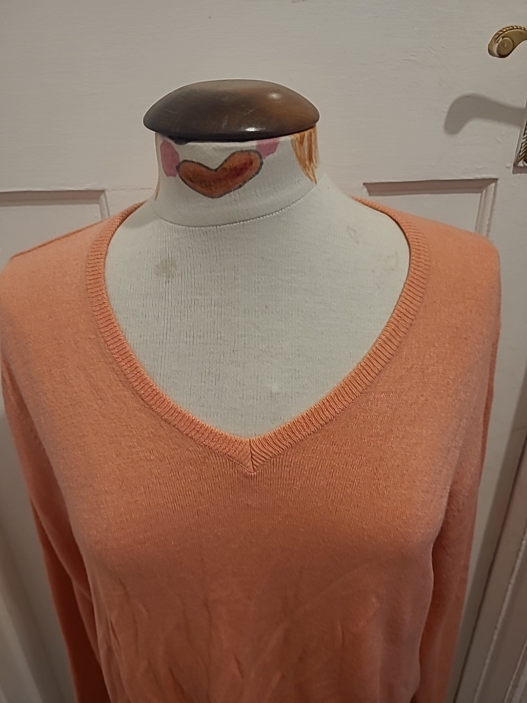 Mens M&S Man Size L Pinky Peach Long Sleeved V Neck Lightweight Jumper