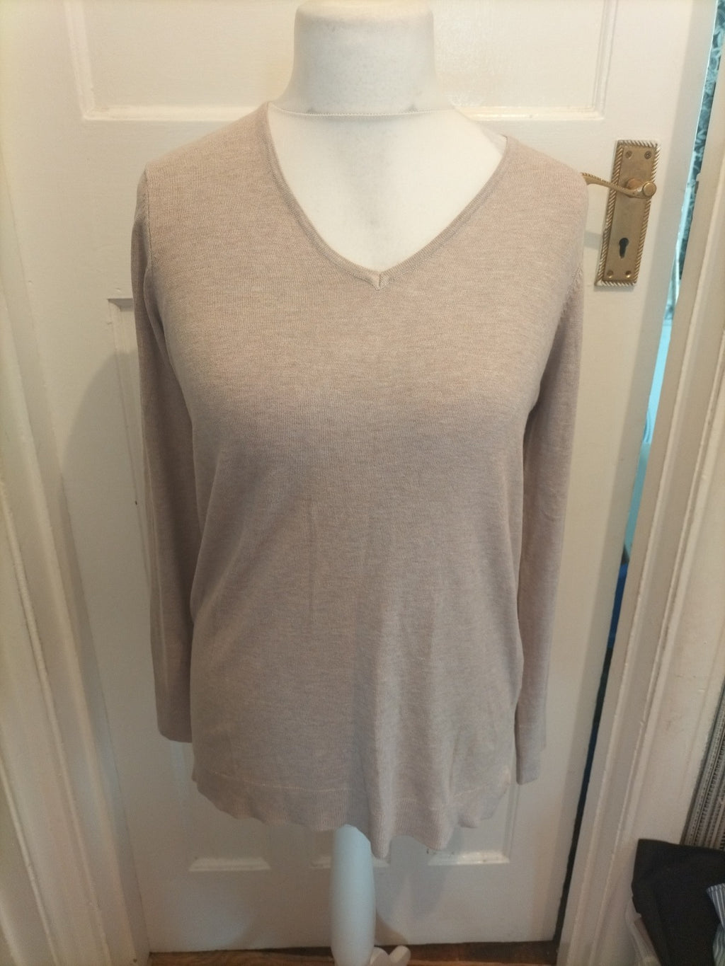 Ladies Peacocks Size 12 Pale Brown/Beige Long Sleeved Blouse