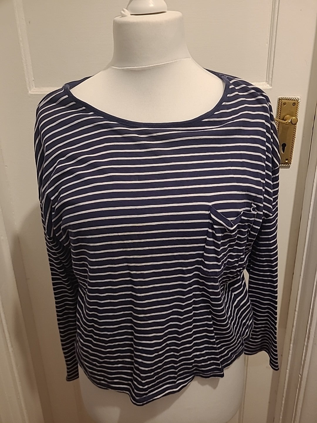 Ladies New Look Size 12 Striped Navy Long Sleeved Tshirt