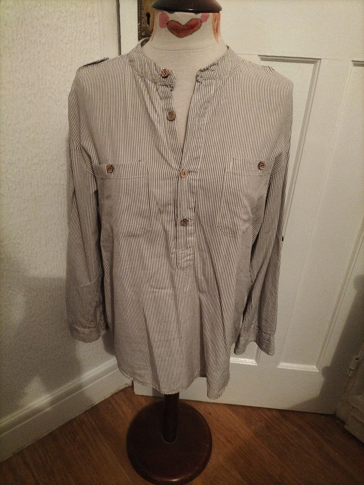 Mens Sandstone Size Small Navy/White Striped Long Sleeved Polo