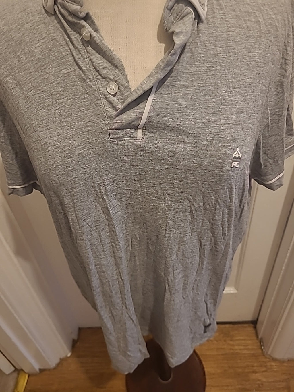 Mens French Connection Size XL Grey White Trim Polo