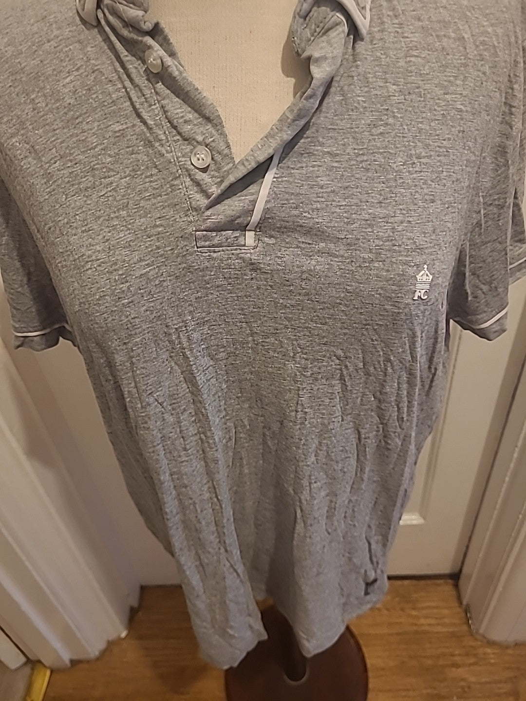 Mens French Connection Size XL Grey White Trim Polo