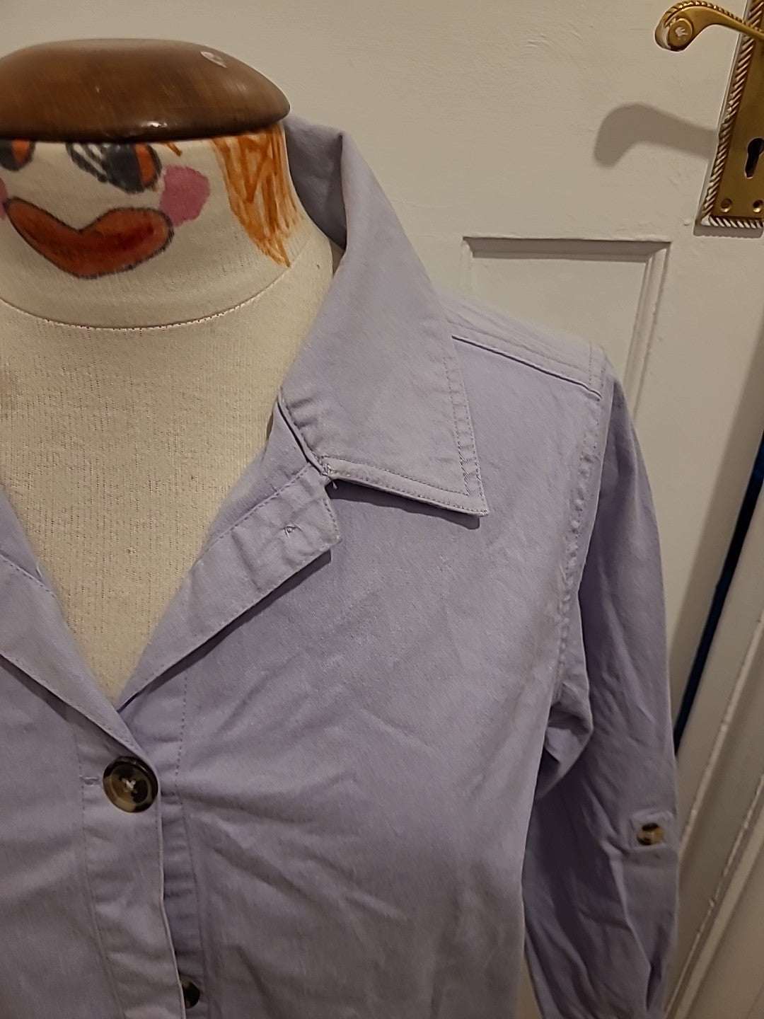 Bonmarche Size 14lilac Long Sleeved Denim Feel Shirt
