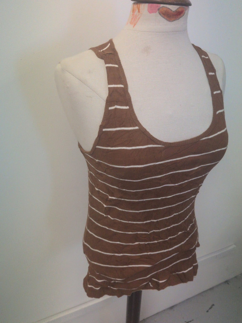 Ladies Primark Size 10 Brown Stripe Sleeveless T-shirt
