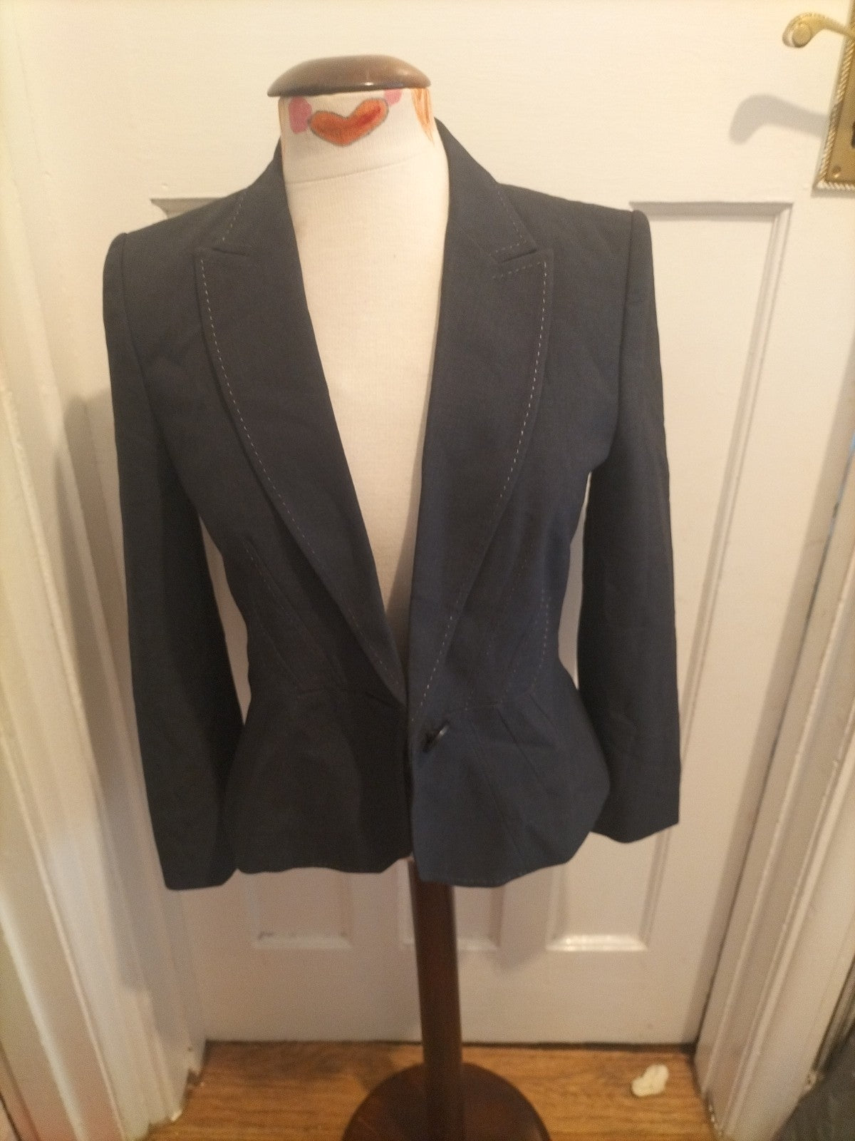 Ladies Marks And Spencer Size 8P Petite Grey Lined Padded Blazer