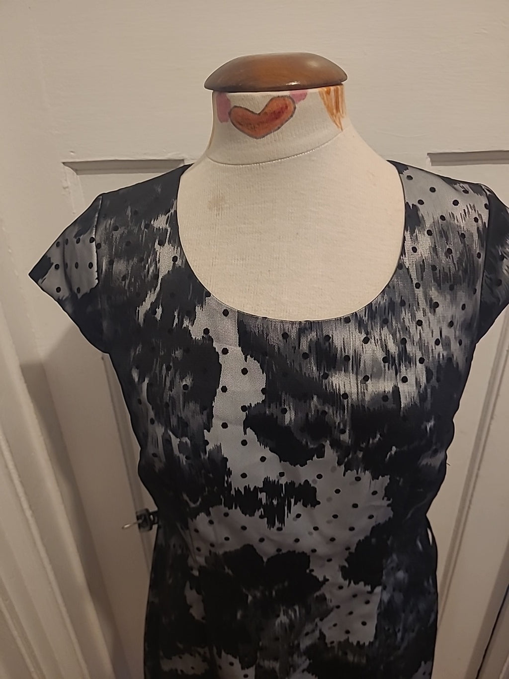 Ladies Precis Size 12 Black White Mesh Short Sleeve Dress