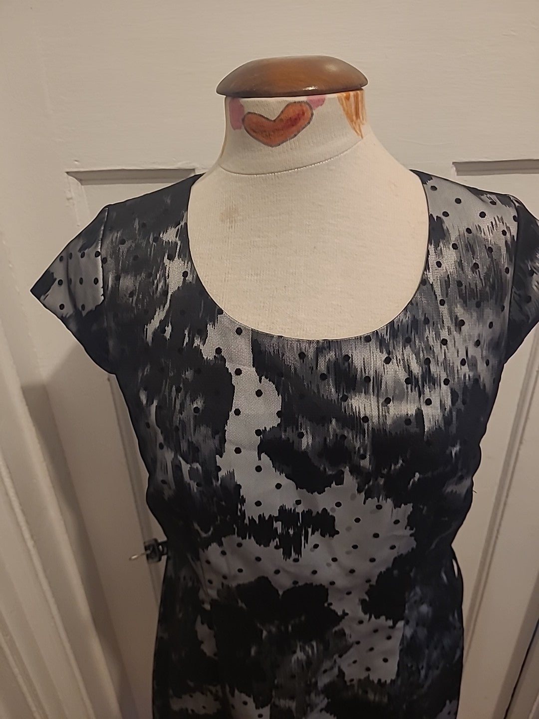 Ladies Precis Size 12 Black White Mesh Short Sleeve Dress