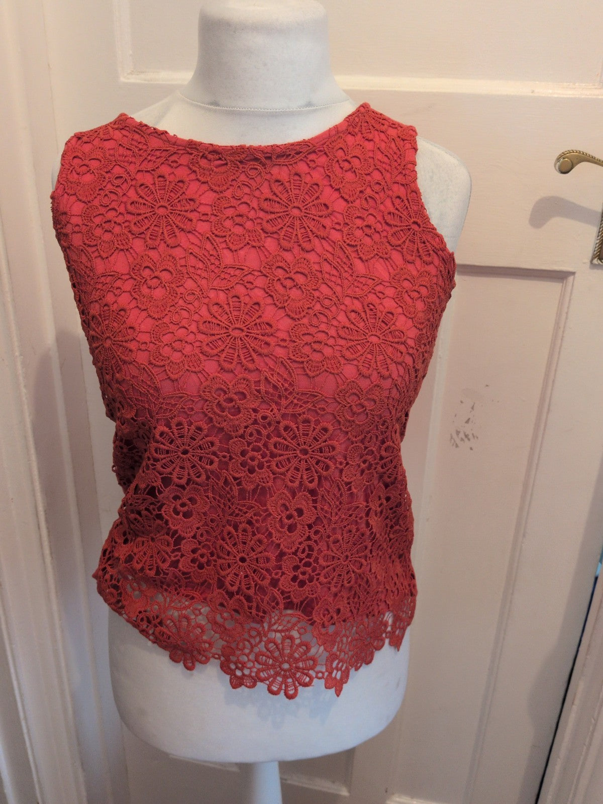Dorothy Perkins 10 Orange Lace Floral Sleeveless Top