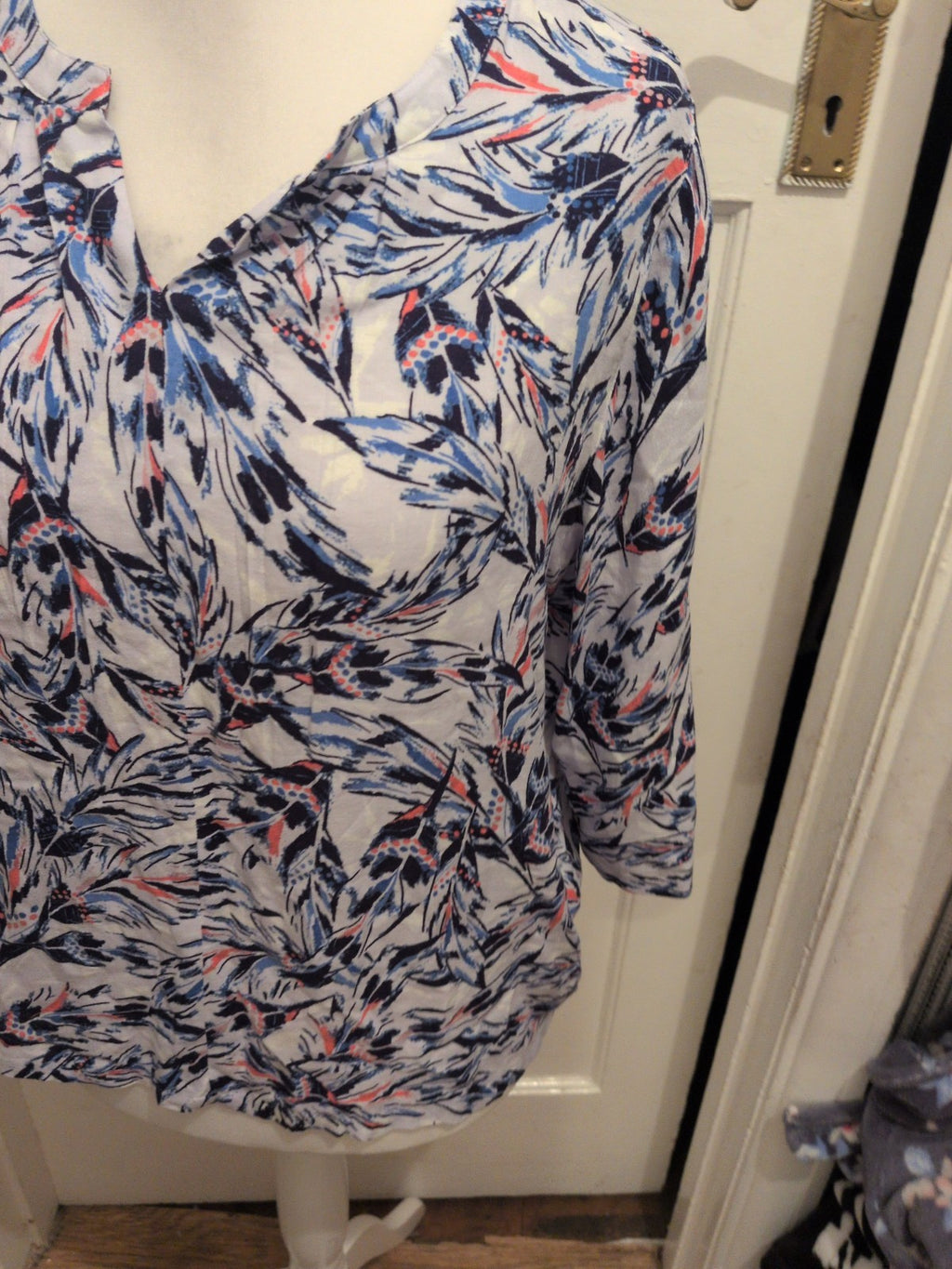Dash 14 Blue Navy Pink Flower Long Sleeve Blouse