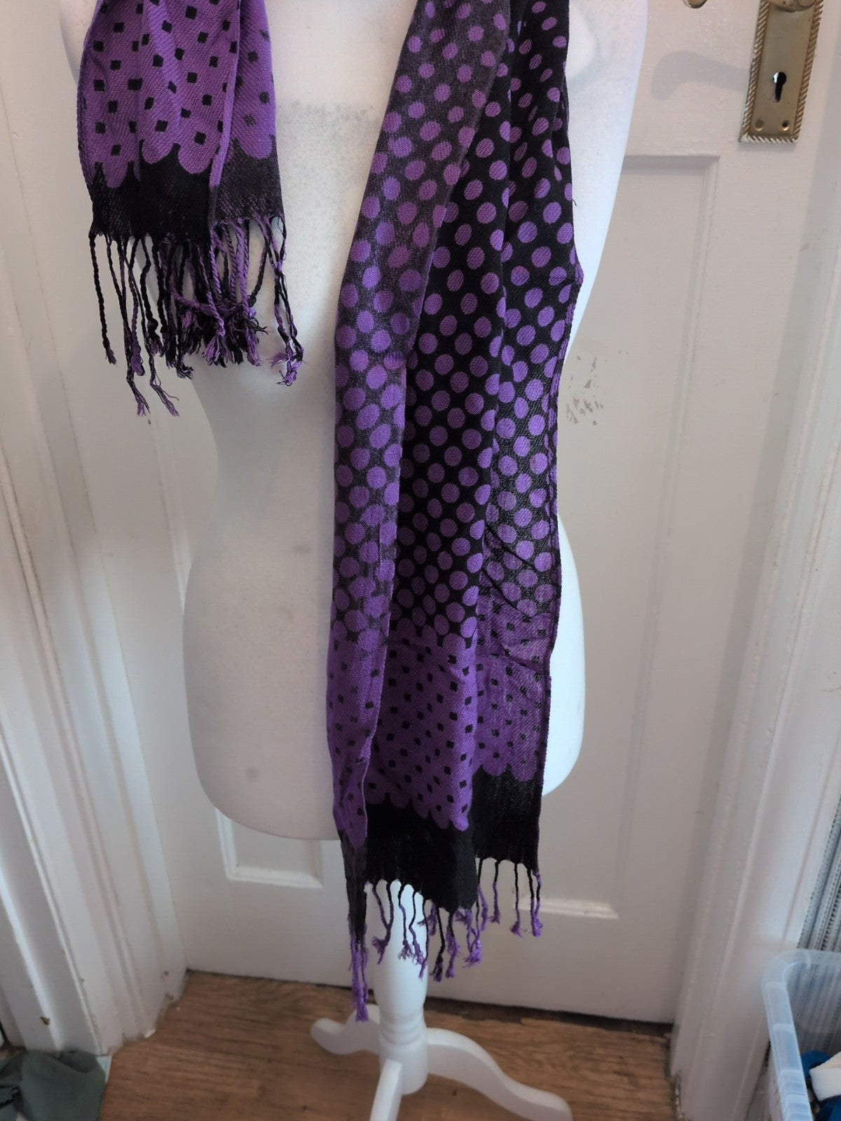 Black And Purple Tassled Scarf