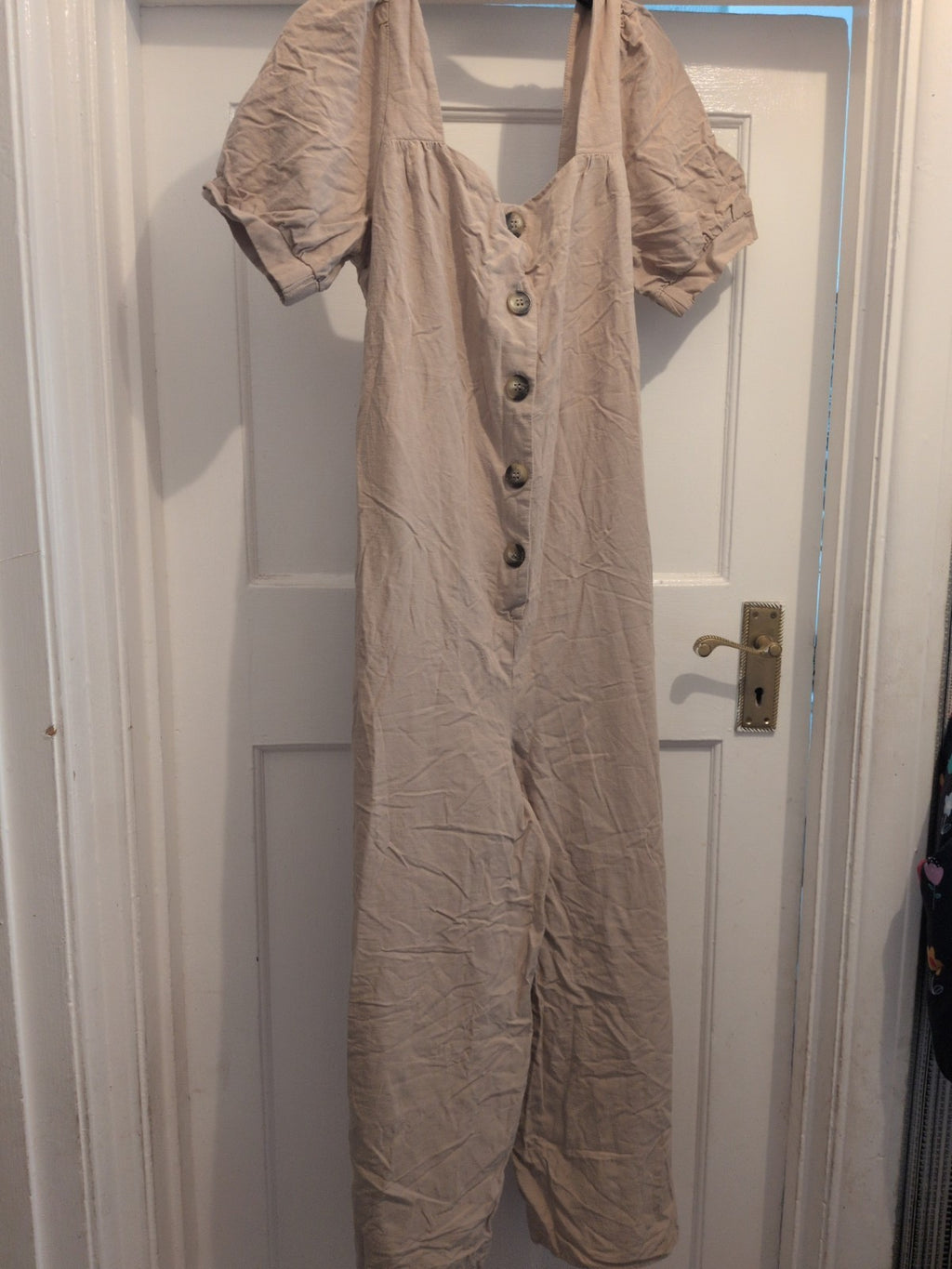 F&F 14 Beige Short Sleeve Buttoned Jumpsuit