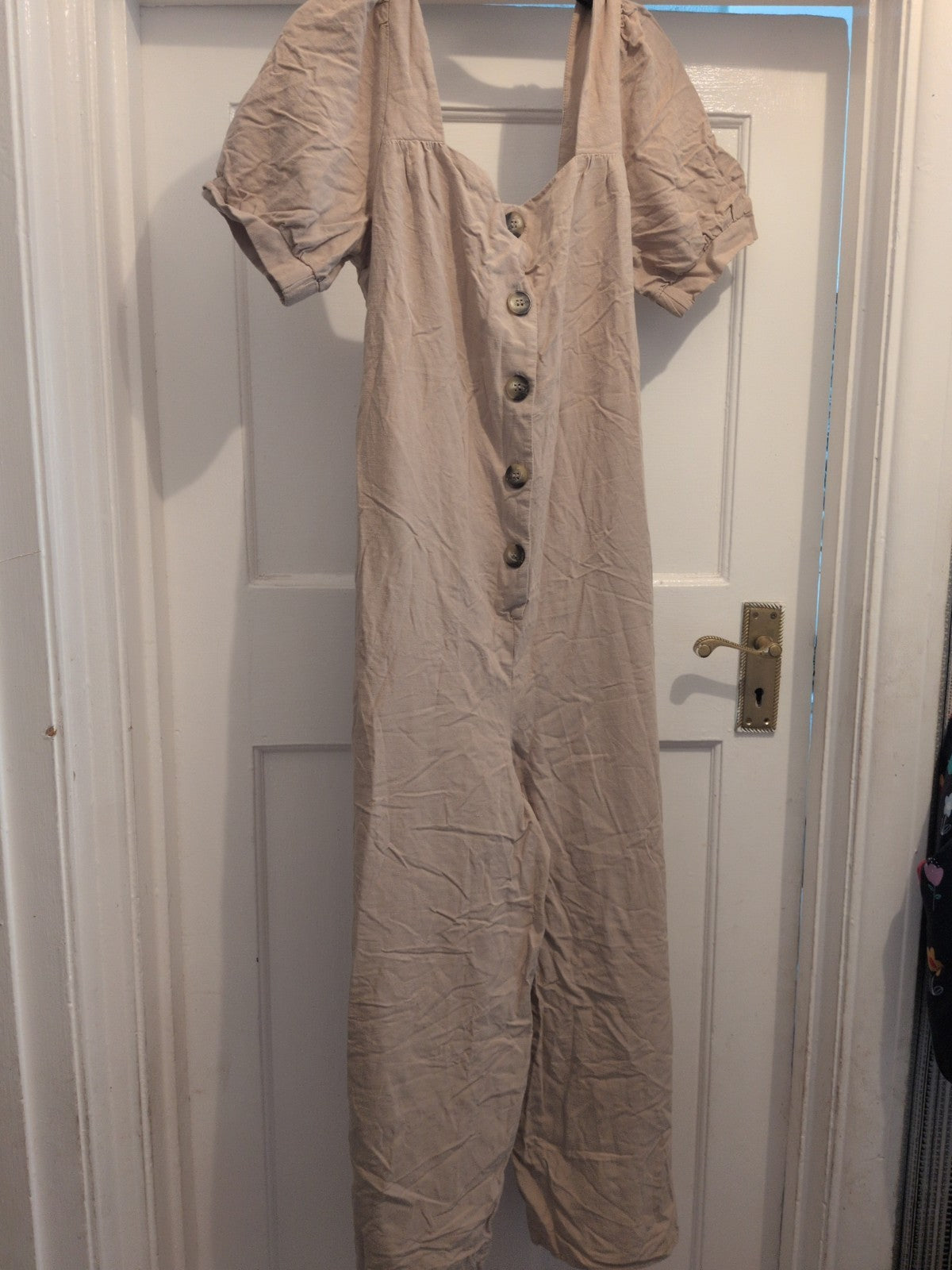 F&F 14 Beige Short Sleeve Buttoned Jumpsuit