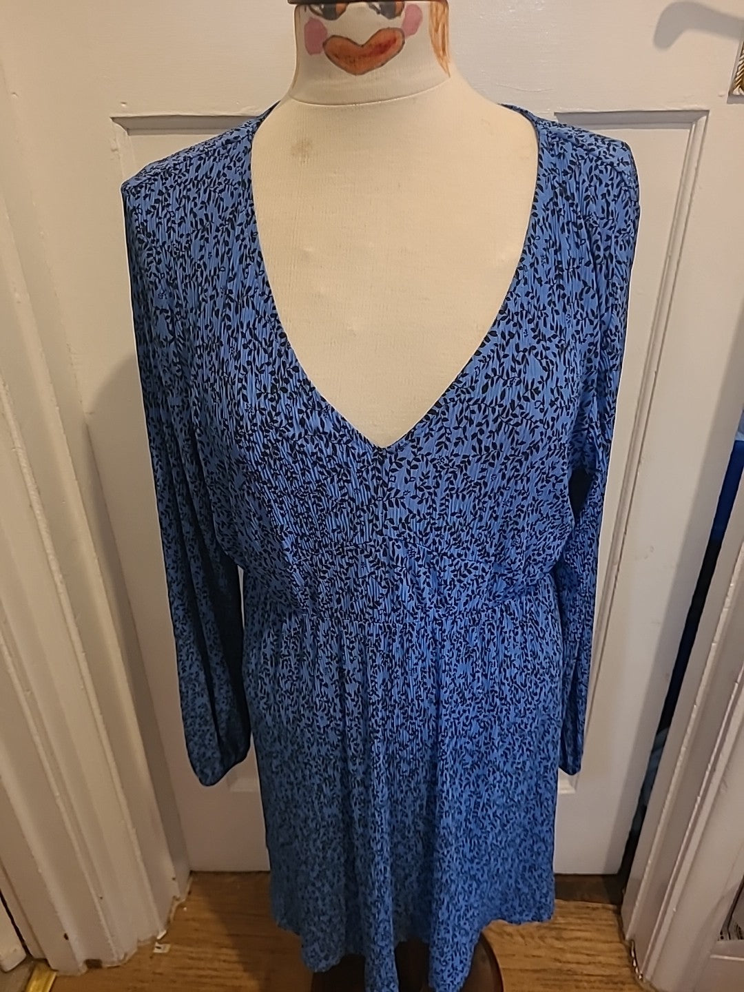 Ladies Primark Size Large(14-16) Black And Blue Crinkle Dress