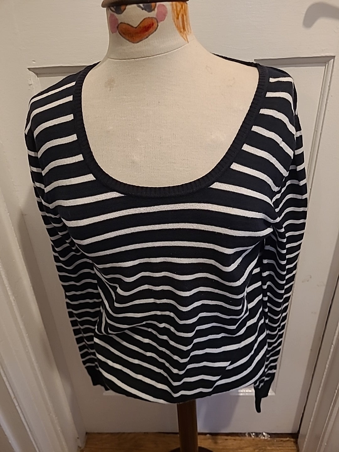 Ladies Primark Size 12 Black And White Striped Long Sleeve Thin Jumper