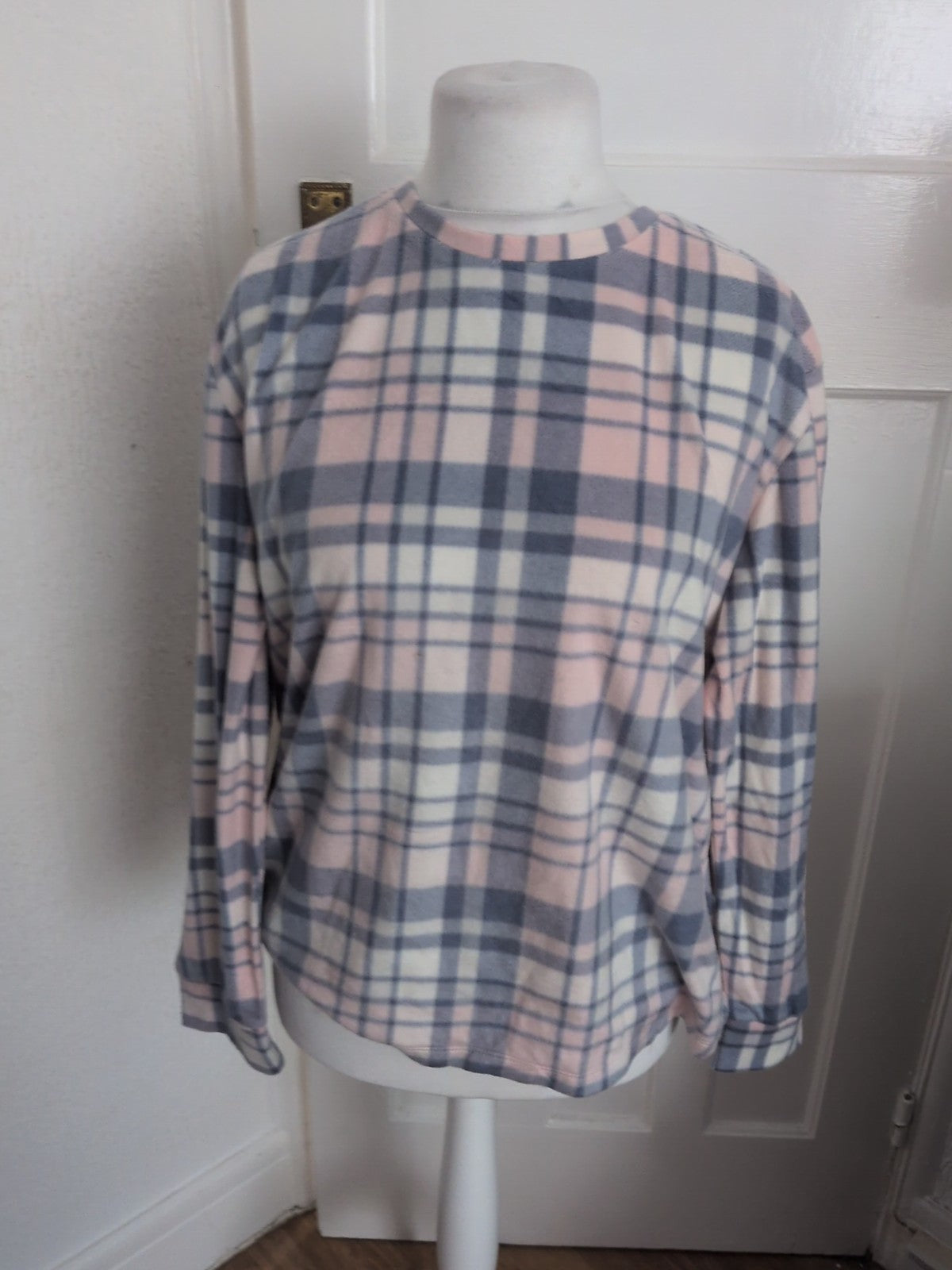 George 16-18 Grey And Pale Pink Check Long Sleeve Pyjama Top