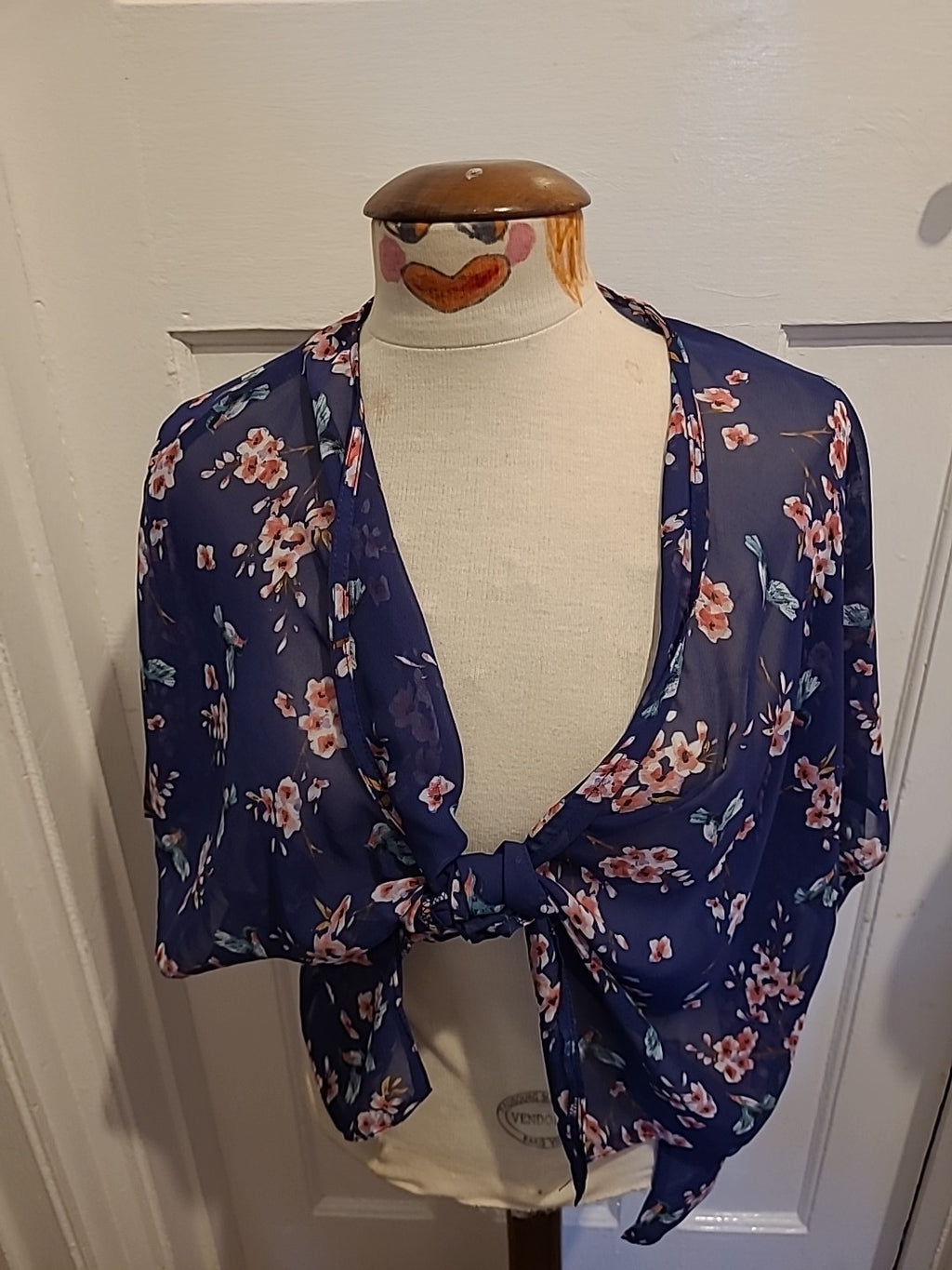 Girls New Look Size Small Navy Floral Tie Blouse