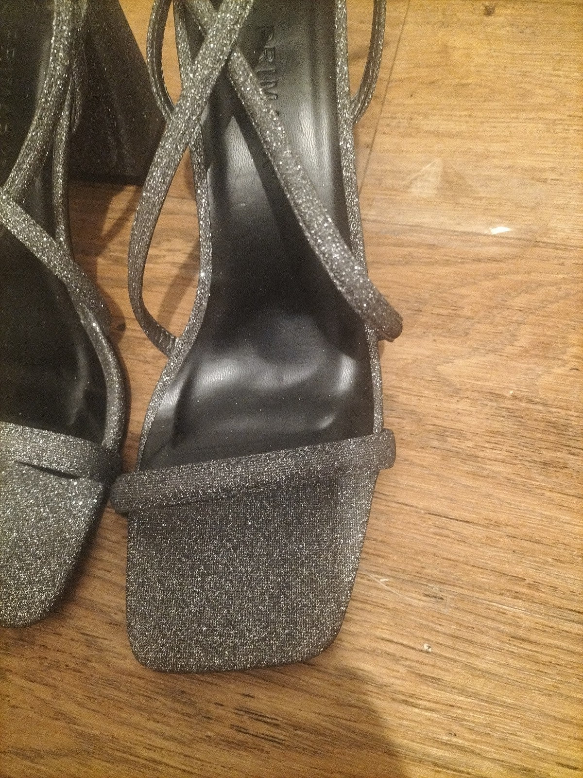 Ladies Primark Size Uk 7 Silver Glitter Strappy Heels